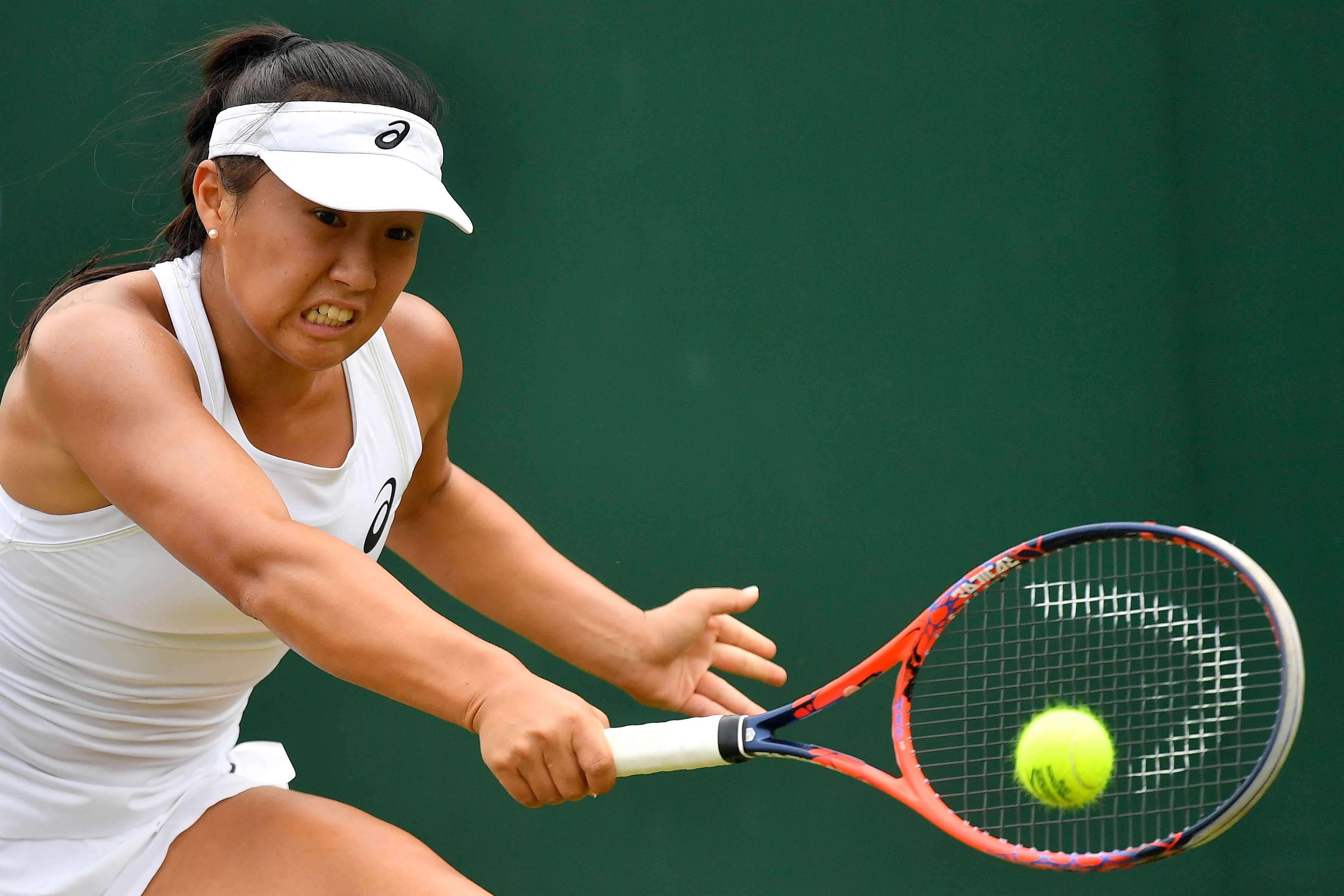 Claire Liu, of the US, returns against Germany's Angelique Kerber during her second round match at Wimbledon. Photo: AFP