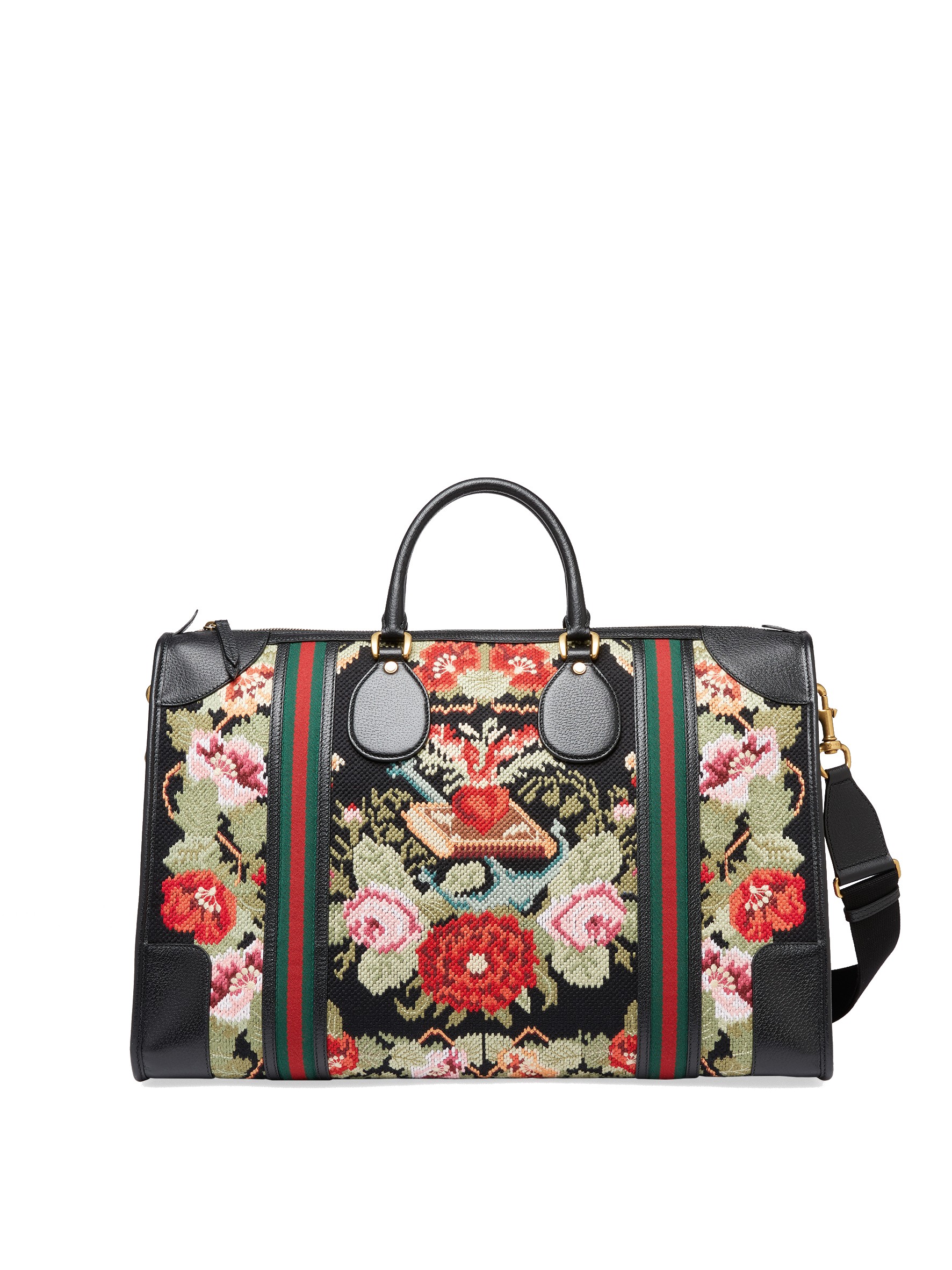 Gucci. This floral needlepoint embroidery duffel bag belongs to the Neo Vintage collection and is trimmed with the House Web stripe, HK$40,000