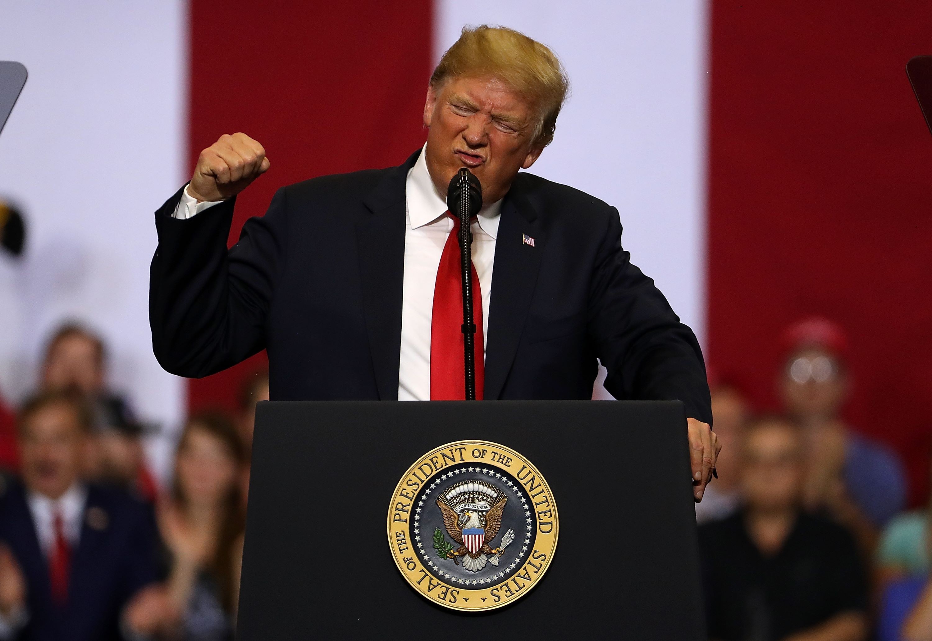 US President Donald Trump speaks to supporters during a campaign rally at Scheels Arena on June 27 in Fargo, North Dakota. Photo: Getty Images/AFP