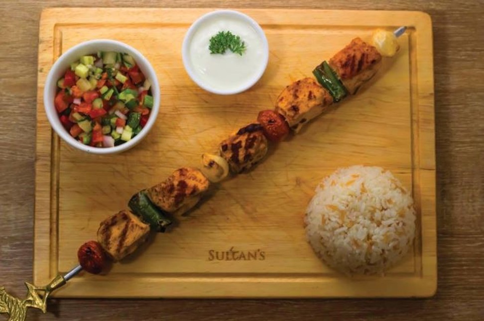 Chicken skewers at Sultan’s Table in Central, Hong Kong.