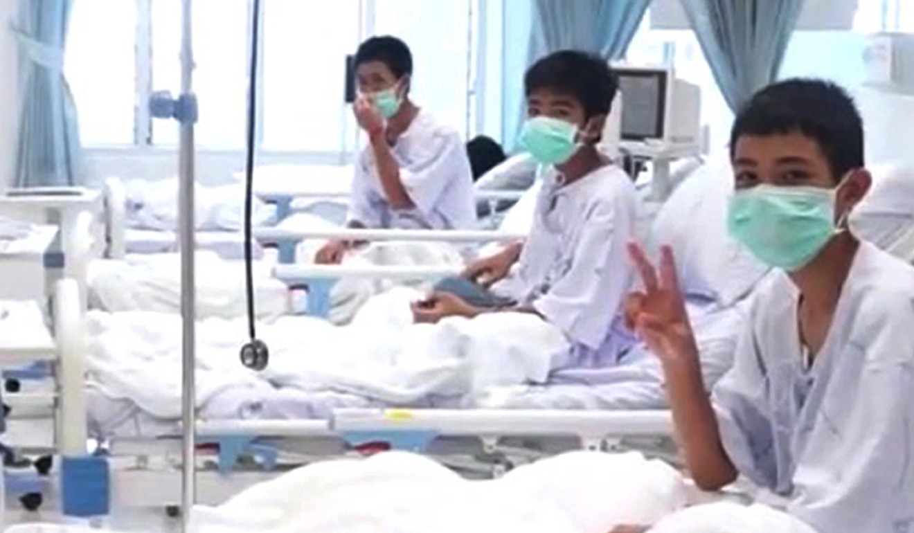 Boys from a Thai soccer team recuperate in hospital after 18 days in a cave. Photo: EPA / Handout