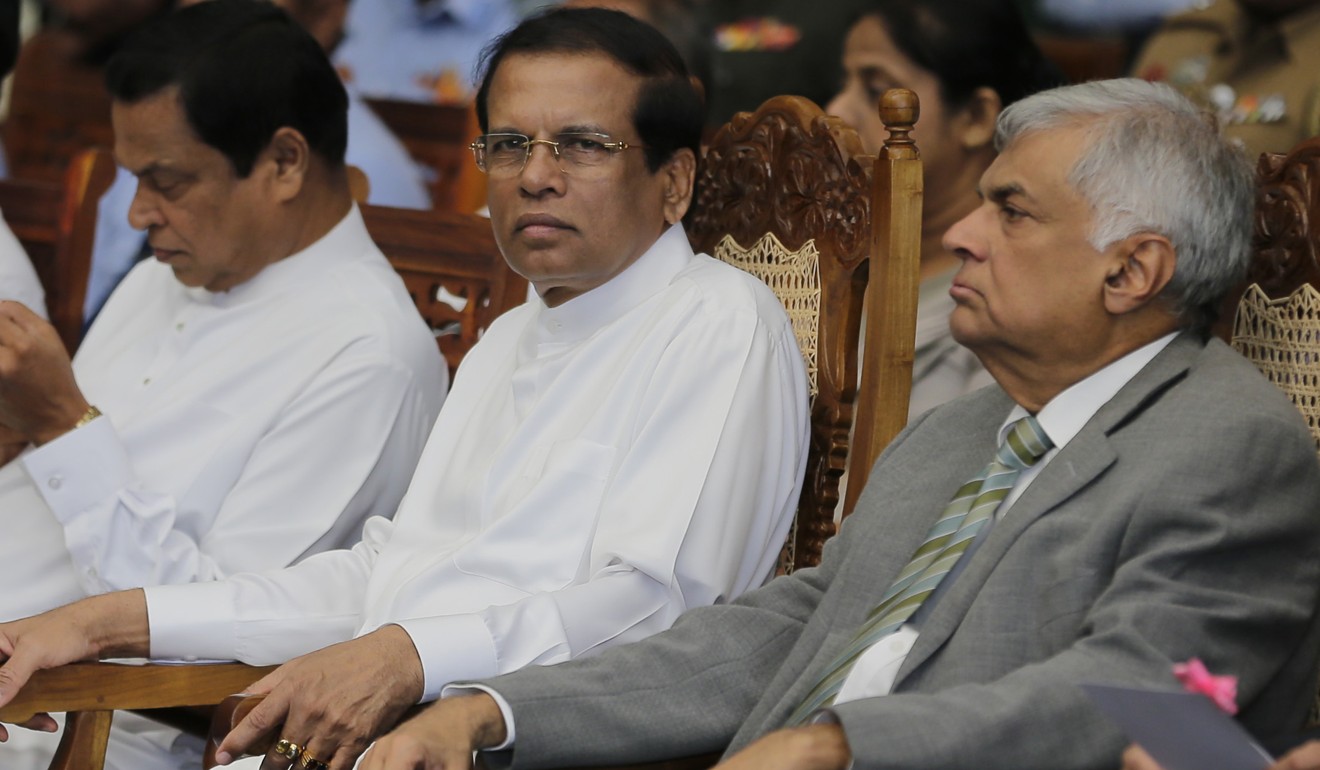 Sri Lankan President Maithripala Sirisena, centre. Photo: AP