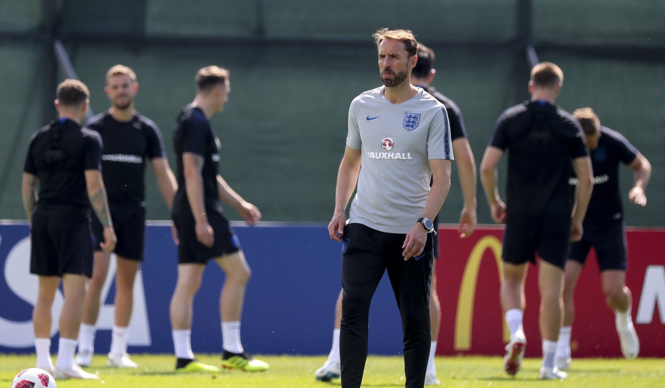 England head coach Gareth Southgate watches on during a training session. Photo: EPA