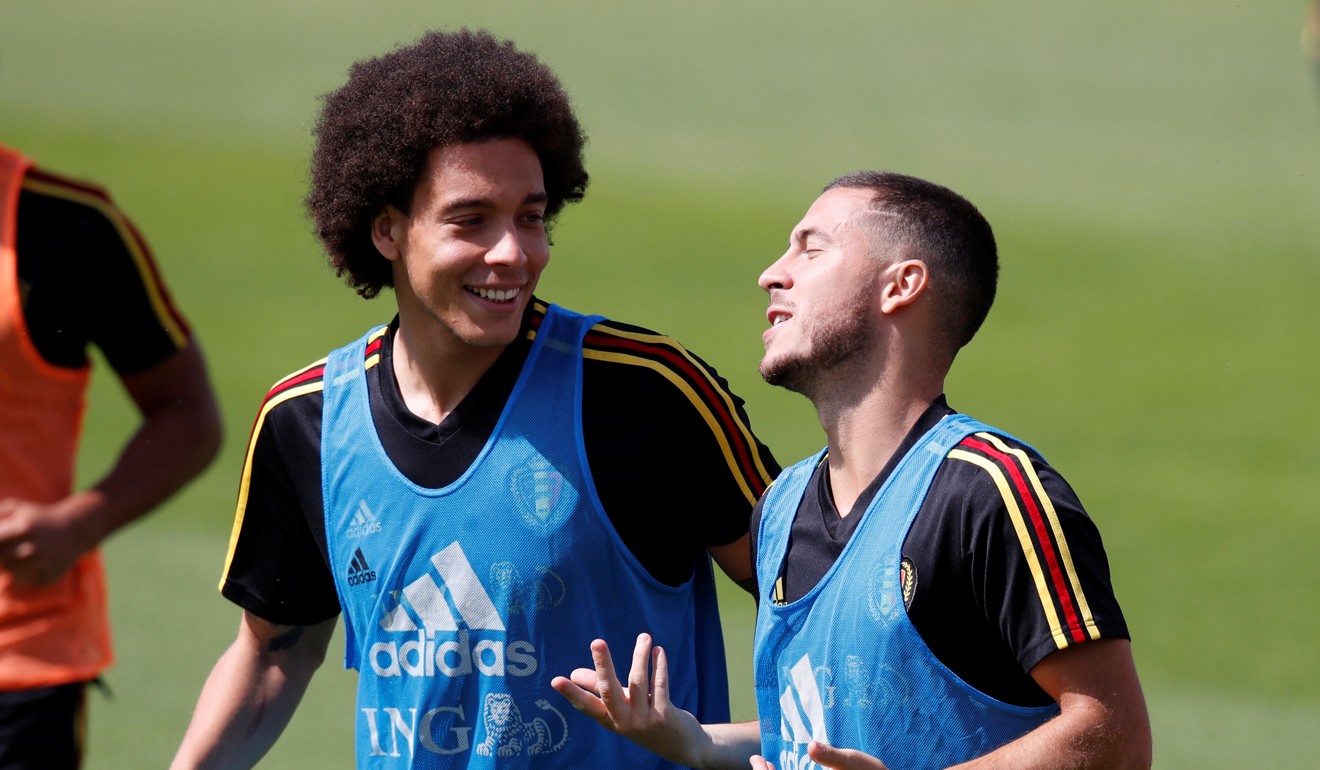 Belgium’s Eden Hazard and Axel Witsel during training. Photo: Reuters