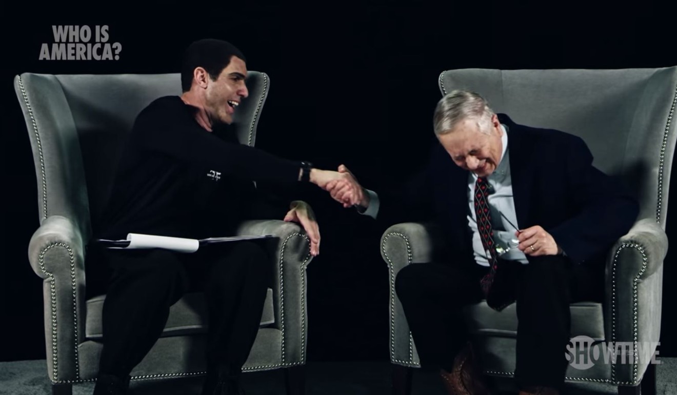 Sacha Baron Cohen appears with Larry Pratt, executive director emeritus of Gun Owners of America, in 'Who is America?' Image: Showtime