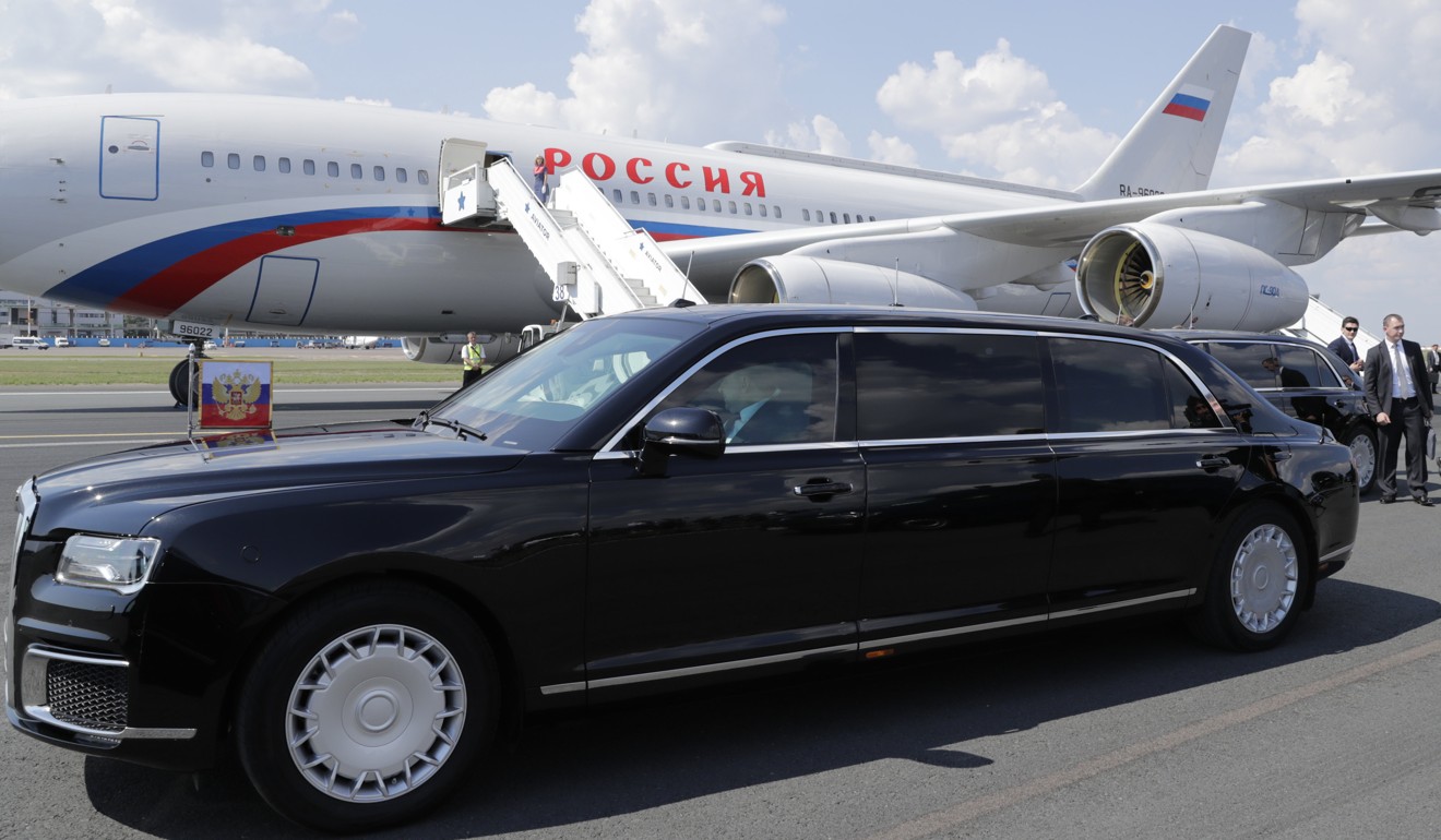 Russian President Vladimir Putin’s Aurus Senat presidential state car at the Helsinki airport. Photo: EPA