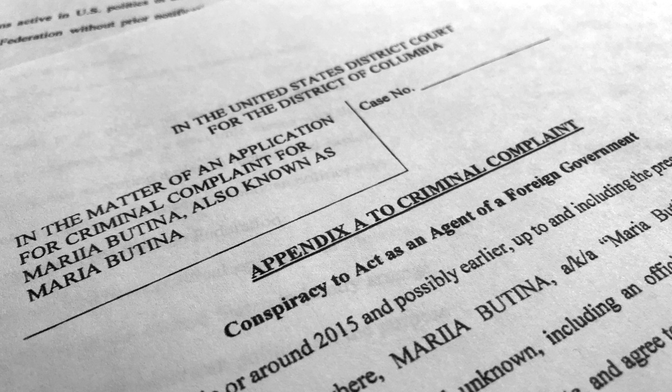 Court papers unsealed Monday, photographed in Washington, shows part of the criminal complaint against Maria Butina. Photo: AP