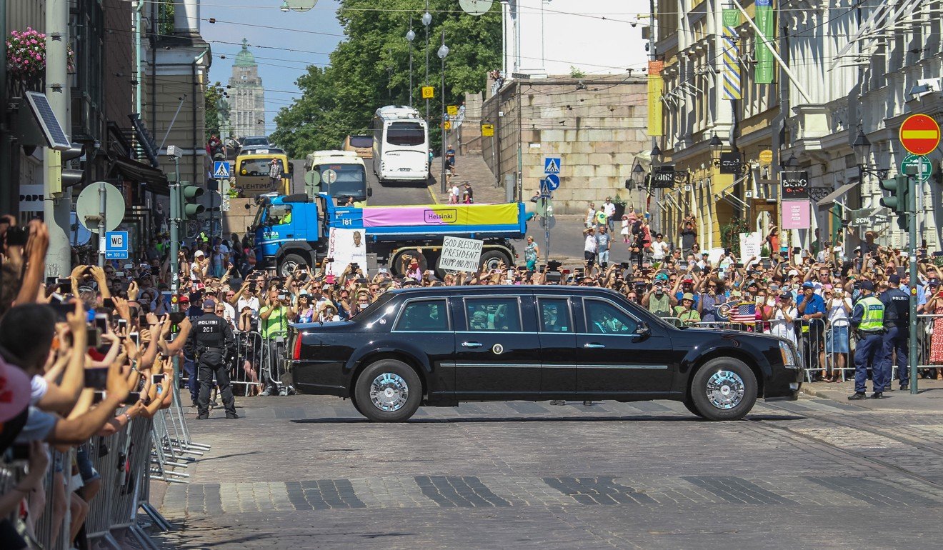 Trump on his way to the presidential palace in Helsinki. Photo: EPA