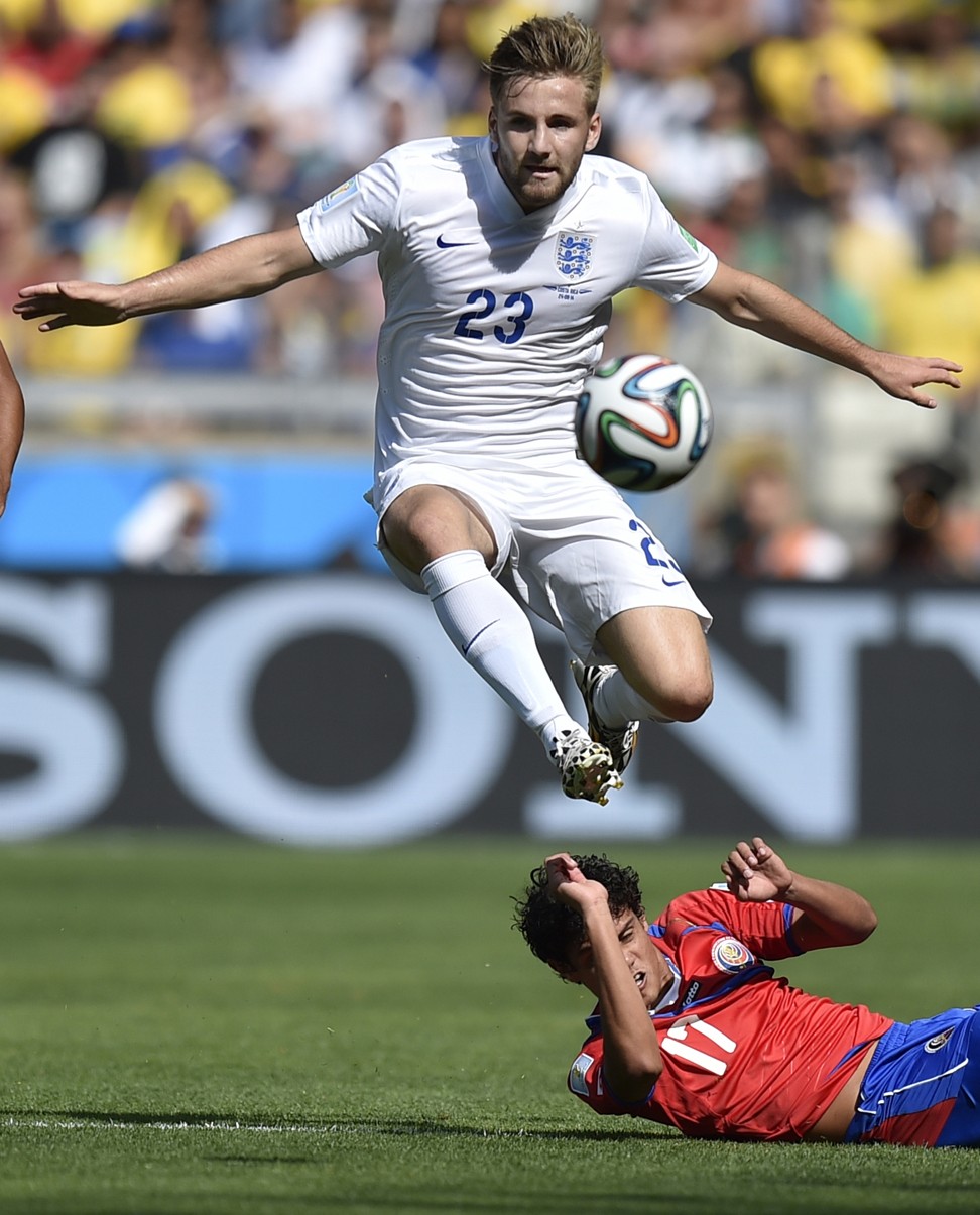 Luke Shaw controls the ball over Costa Rica’s Yeltsin Tejeda during 2014 World Cup. He has barely had a look in for England since. Photo: AP