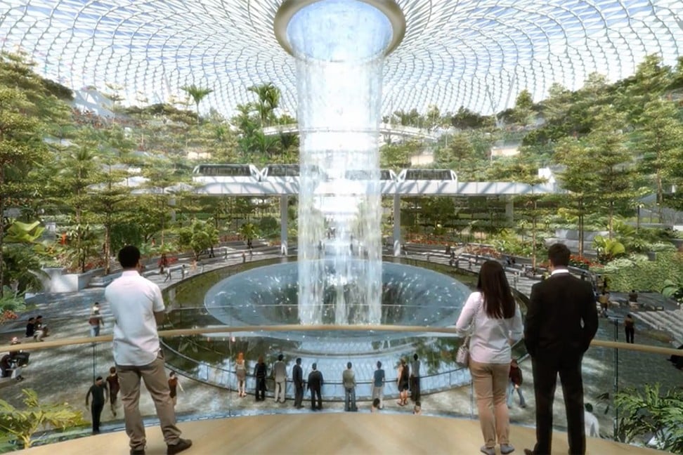 Jewel Changi will feature the 40-metre-high Rain Vortex, the world’s tallest indoor waterfall.