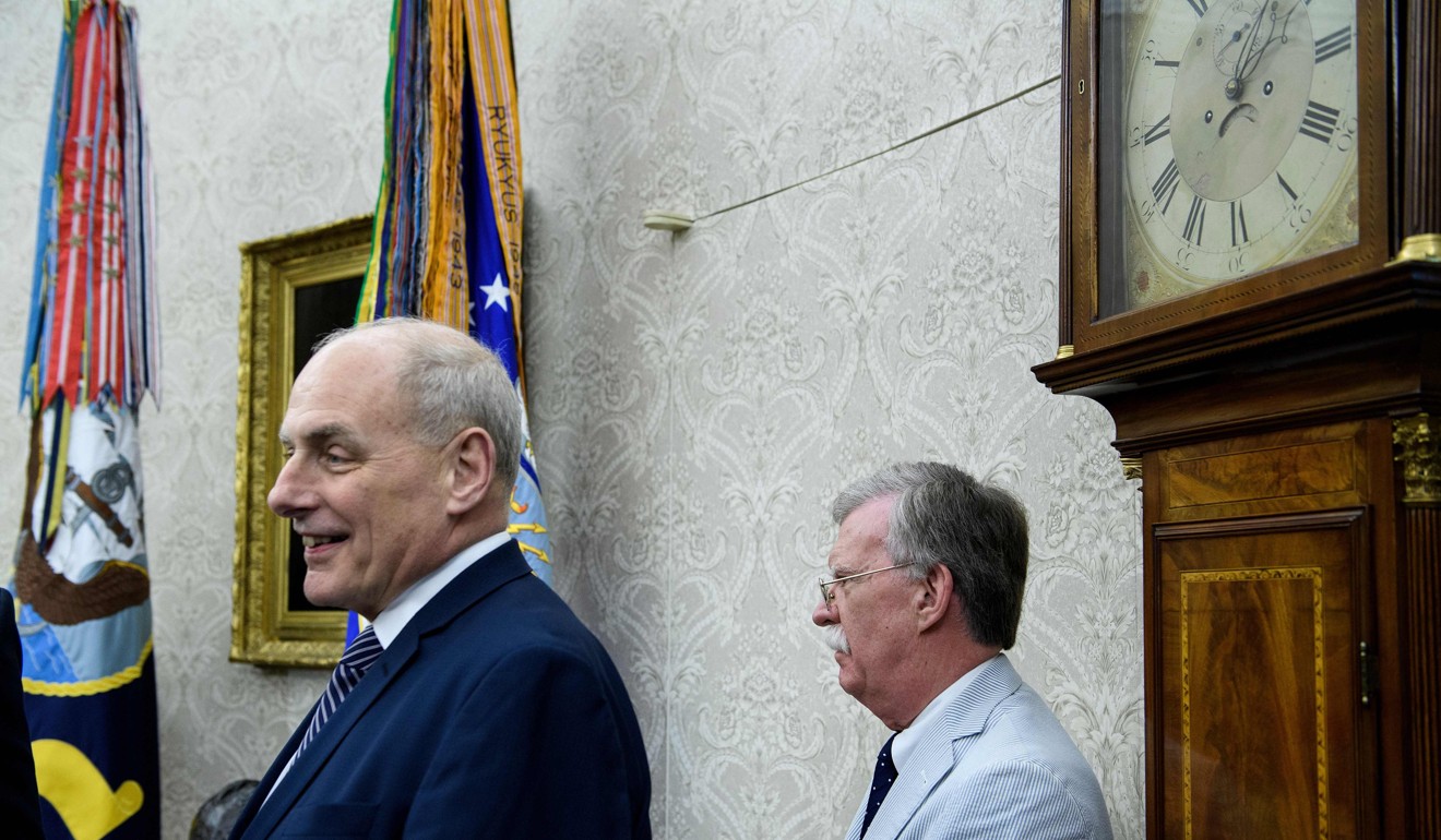 White House Chief of Staff John Kelly and National Security adviser John Bolton. Photo: AFP