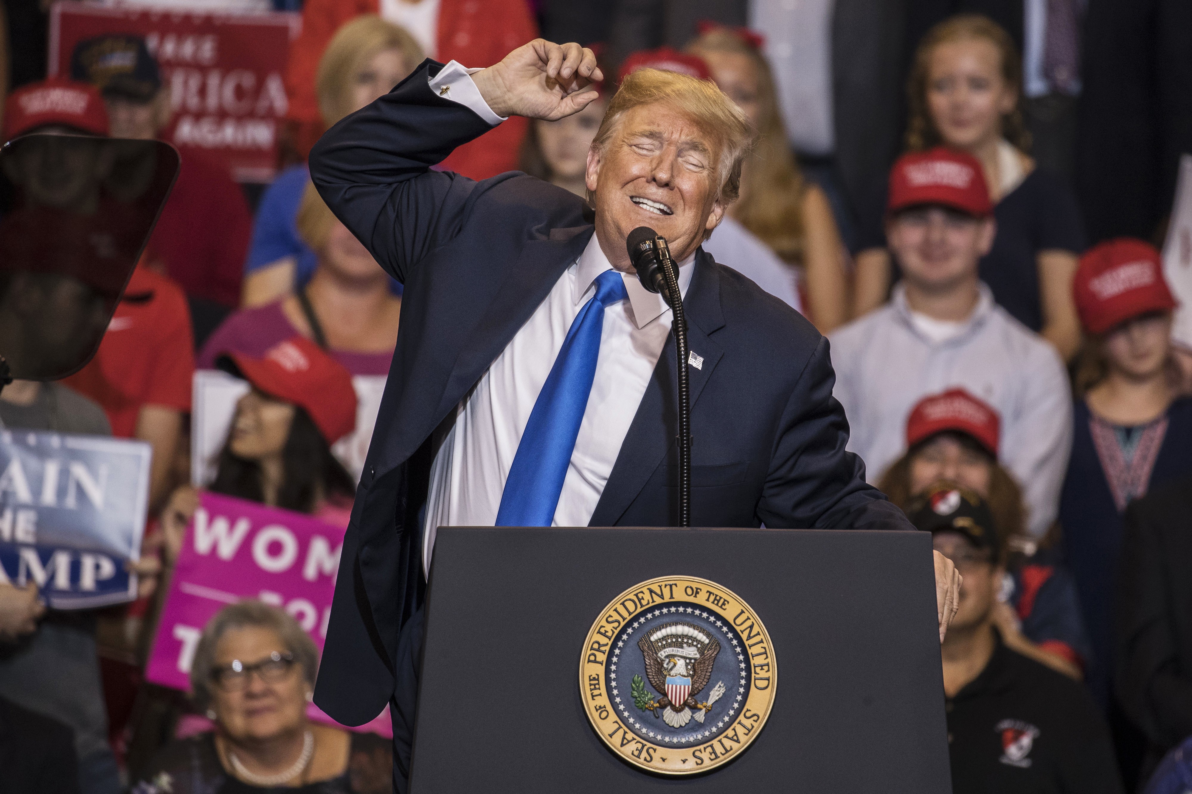 US President Donald Trump speaks during a rally in Wilkes-Barre, Pennsylvania on August 2. Trump tweeted recently that Pennsylvania has to love him because of what his policies have done for the steel industry. Photo: Bloomberg