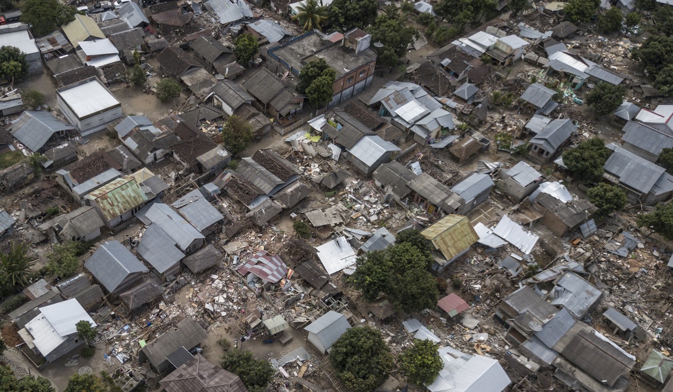 An aerial view of some of the damage on Lombok island. Photo: Xinhua