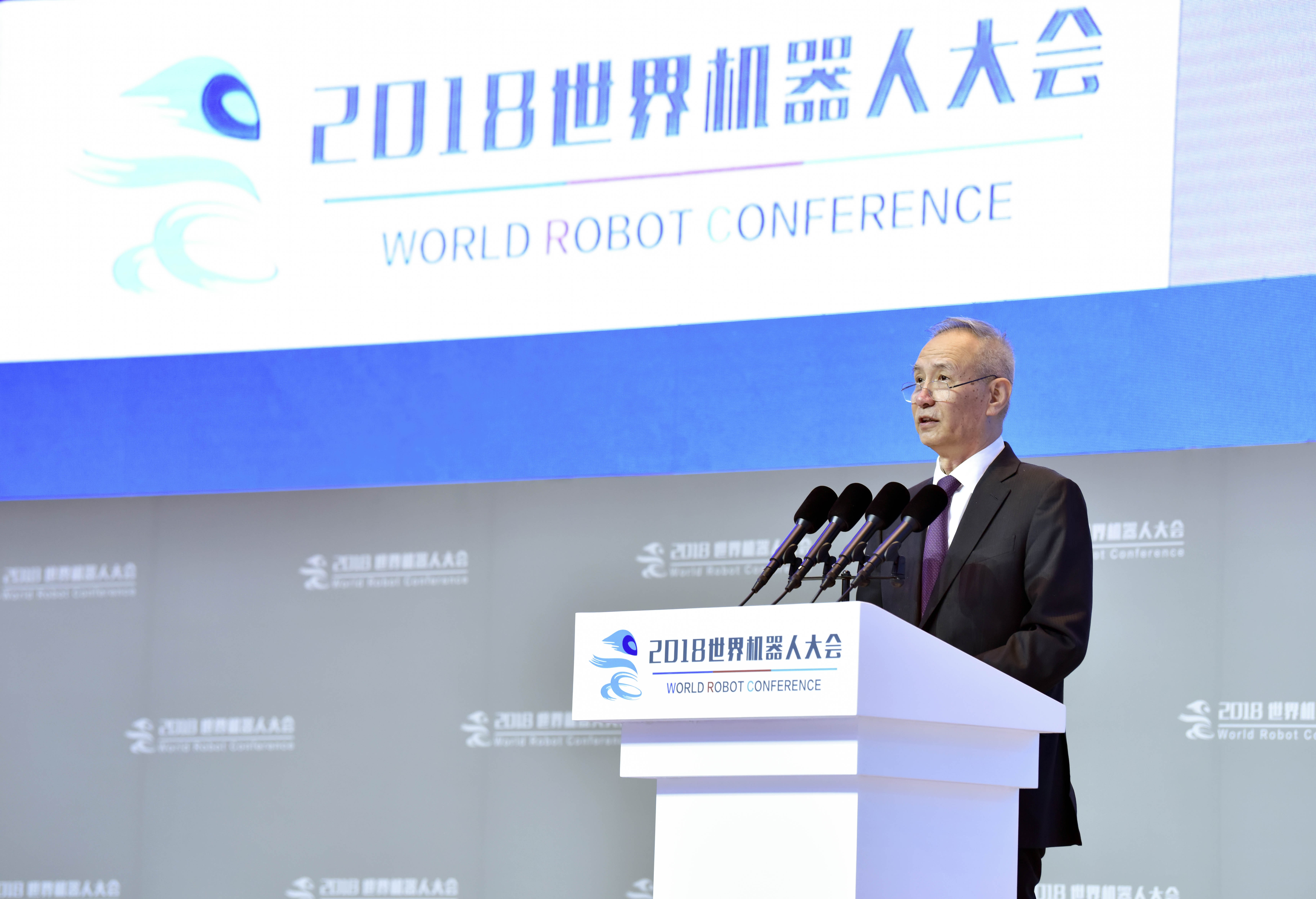 Chinese Vice-Premier Liu He addresses the World Robot Conference in Beijing on Wednesday. Photo: Xinhua