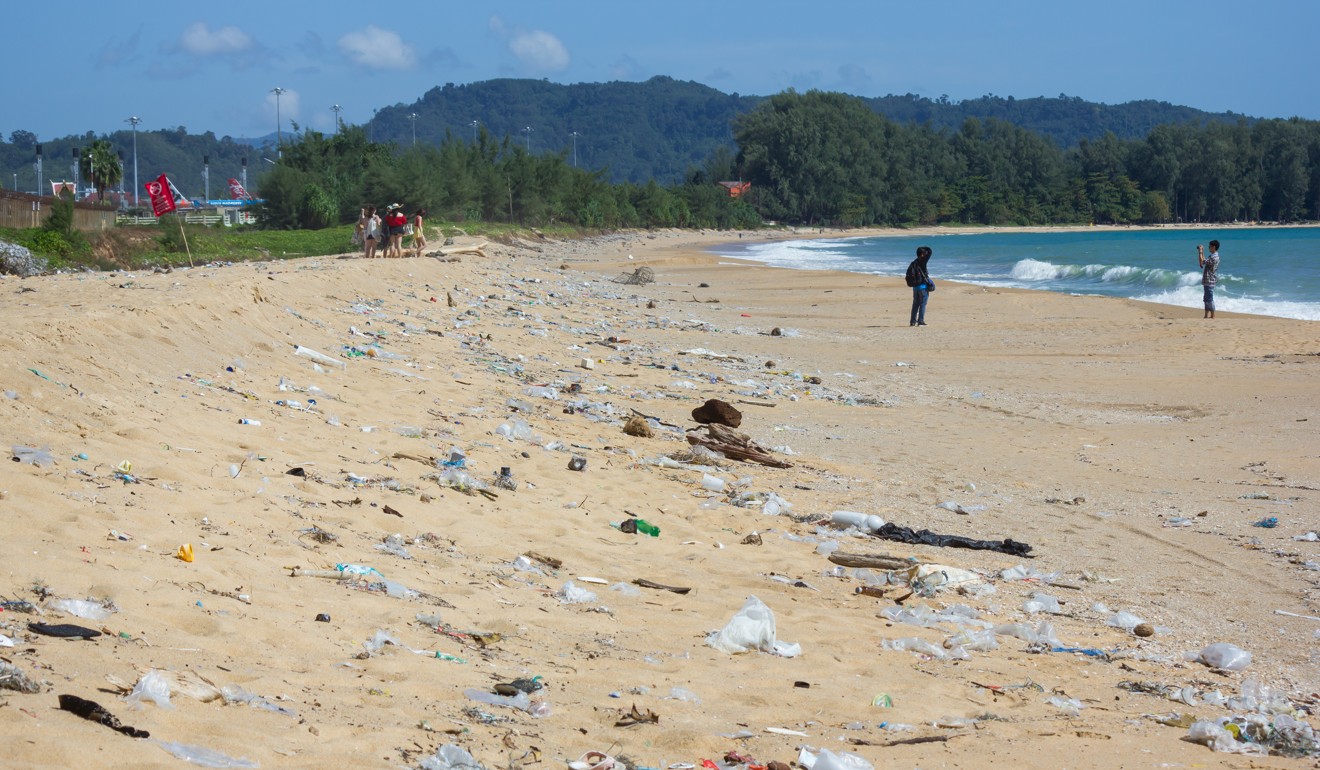 Plastic left behind on Mai Khao Beach, Phuket.