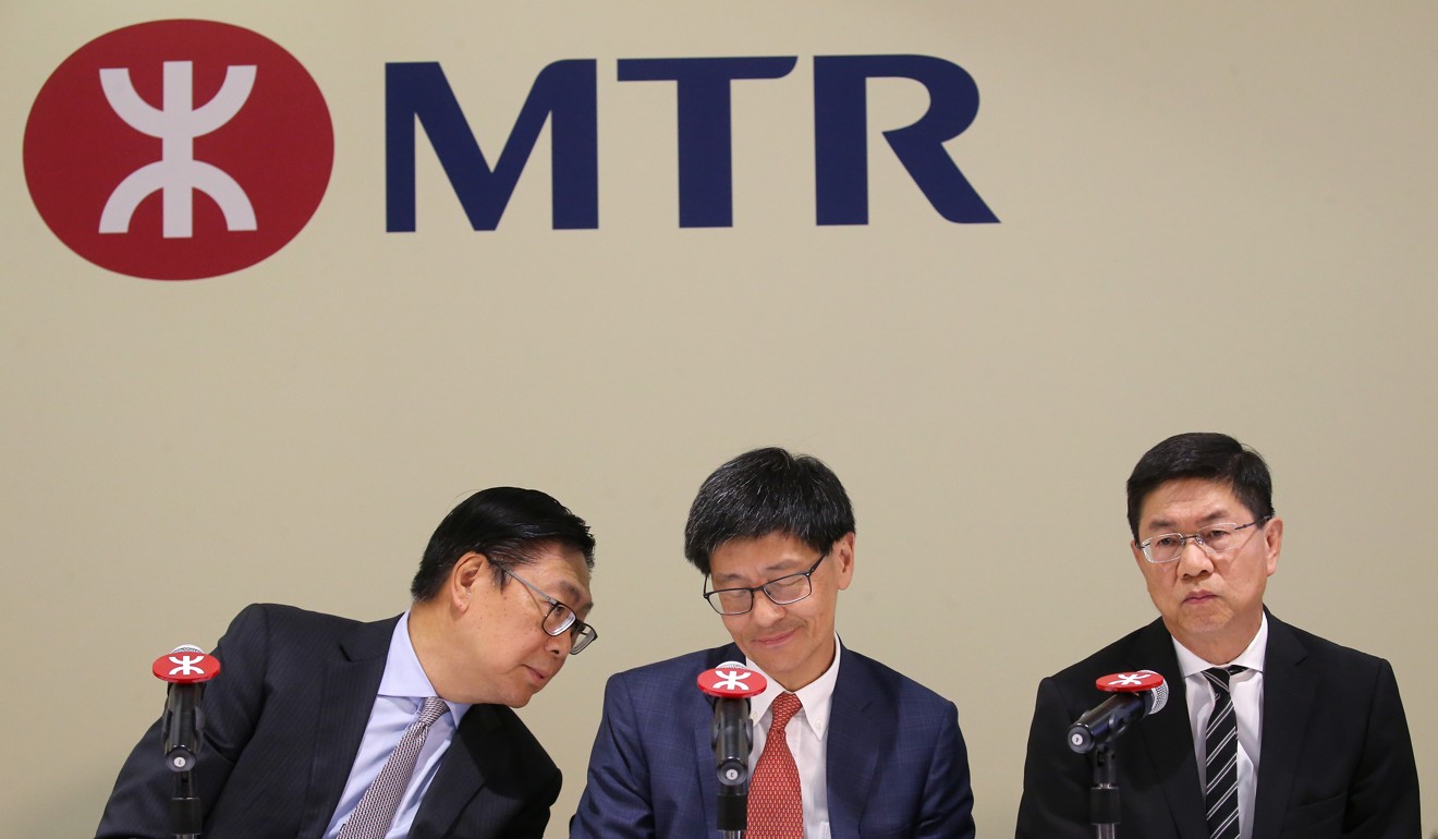 (From left) Frederick Ma, chairman of MTR Corp; Lincoln Leong, CEO; and Philco Wong, projects director. Photo: Dickson Lee