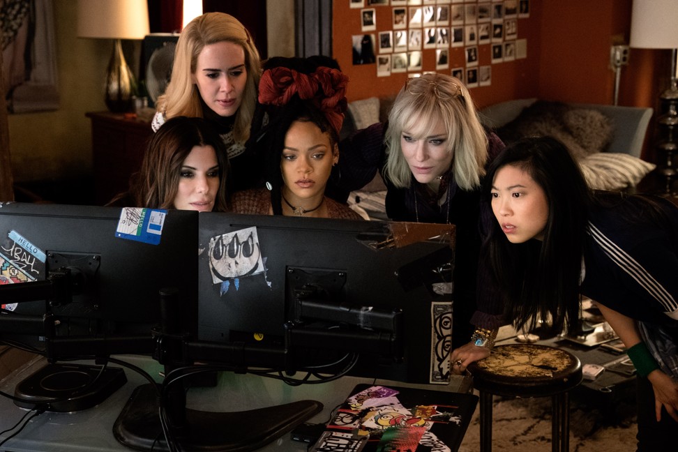Rapper-actress Awkwafina (far right), in a scene with other members of the ‘Ocean’s 8’ cast (from left) Sandra Bullock, Sarah Paulson, Rihanna and Cate Blanchett.