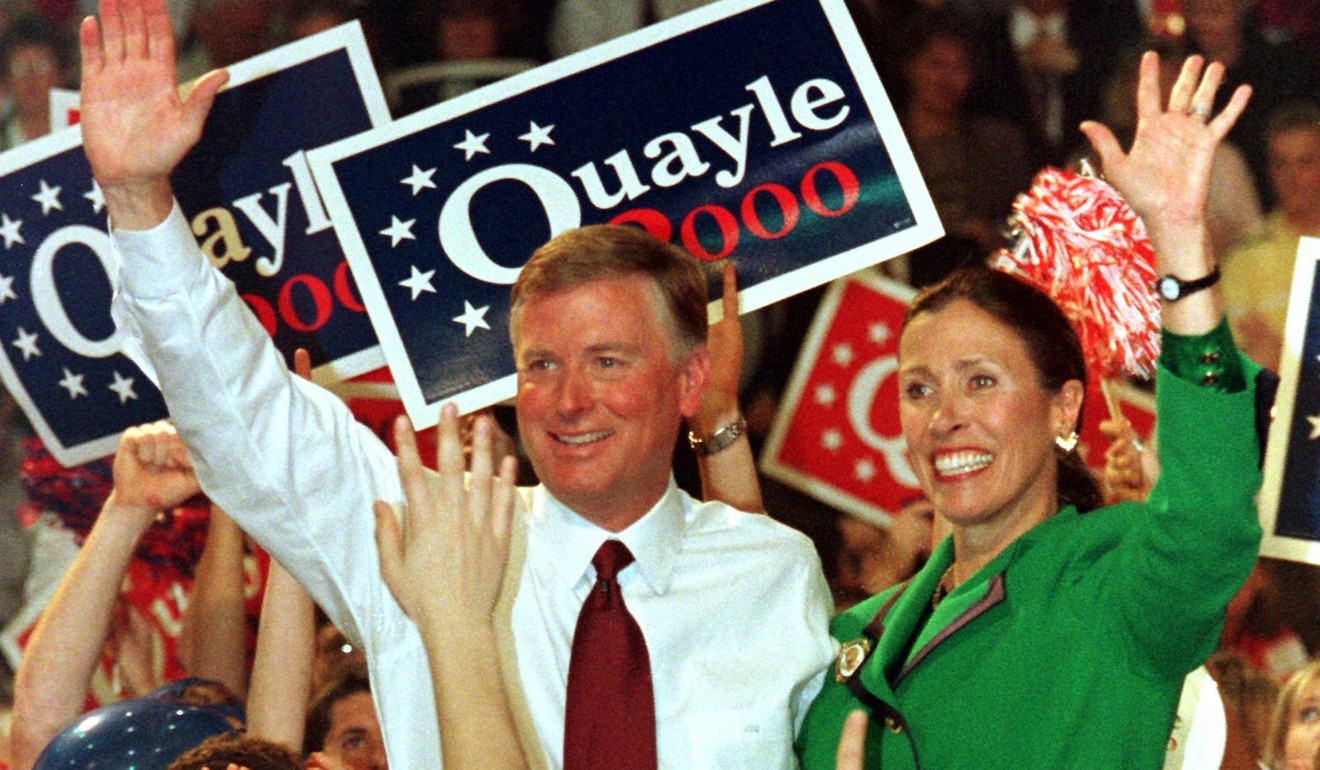 Former US Vice President Dan Quayle and his wife Marilyn in 1999 after he announced that he would seek the presidency for the 2000 elections in the US. Photo: AFP