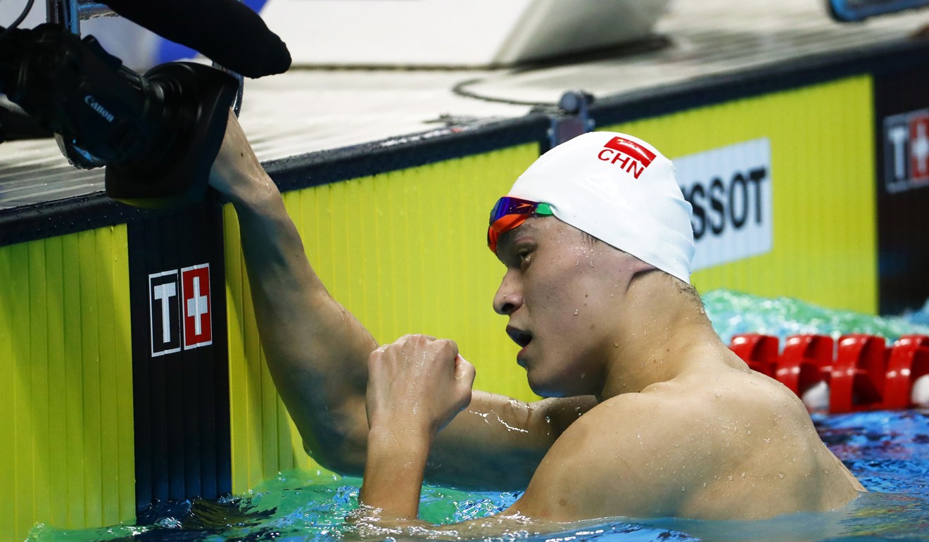 Sun Yang of China wins the gold medal in the men’s 1,500m freestyle final at the 2018 Asian Games. Photo: EPA