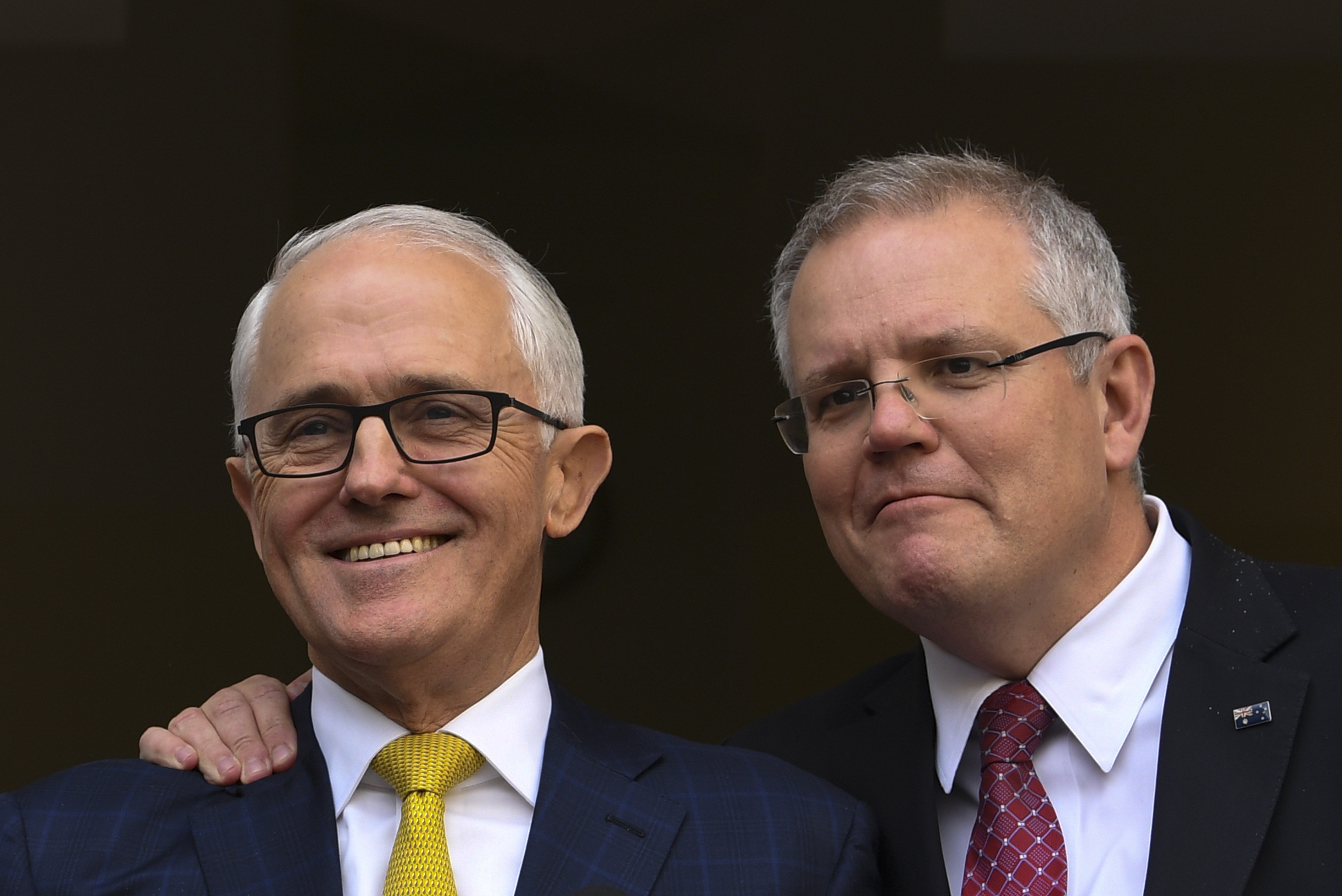 Scott Morrison (right), Australia’s new prime minister, with Malcolm Turnbull, his predecessor, during a press conference at Parliament House in Canberra on August 22, when Turnbull was prime minister and Morrison his treasurer. Photo: EPA-EFE