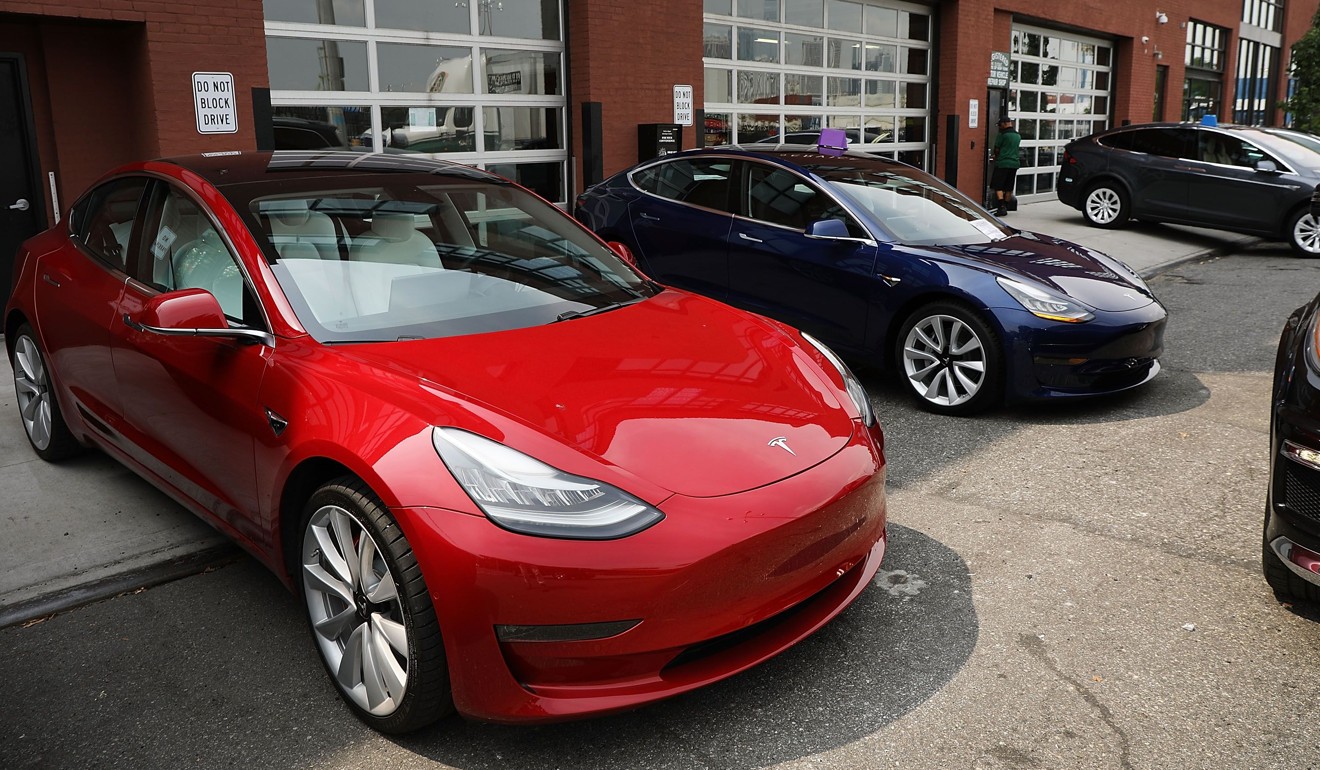 Tesla vehicles stand outside of a Brooklyn, New York showroom and service centre on Monday. Photo: Getty Images/AFP