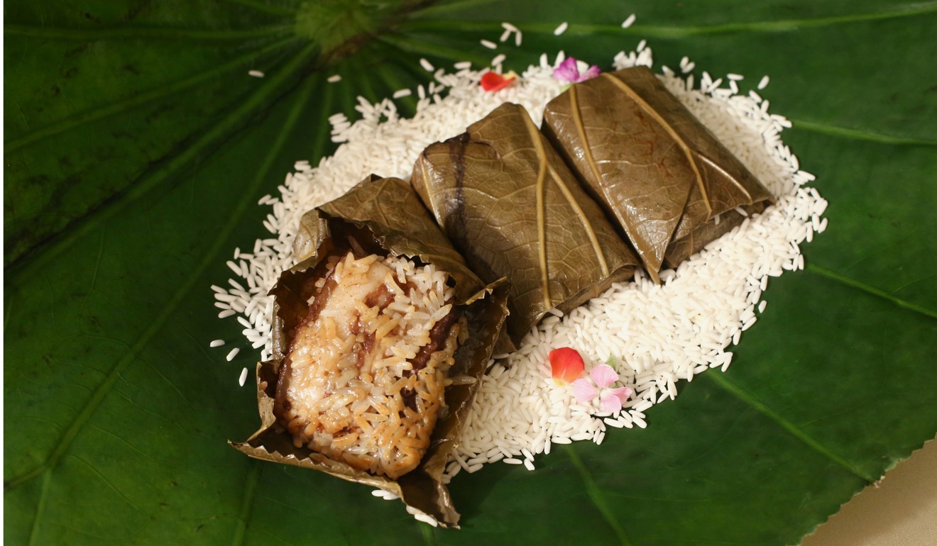 One of Chen’s creations, steamed pork belly with mashed glutinous rice wrapped in lotus leaf.