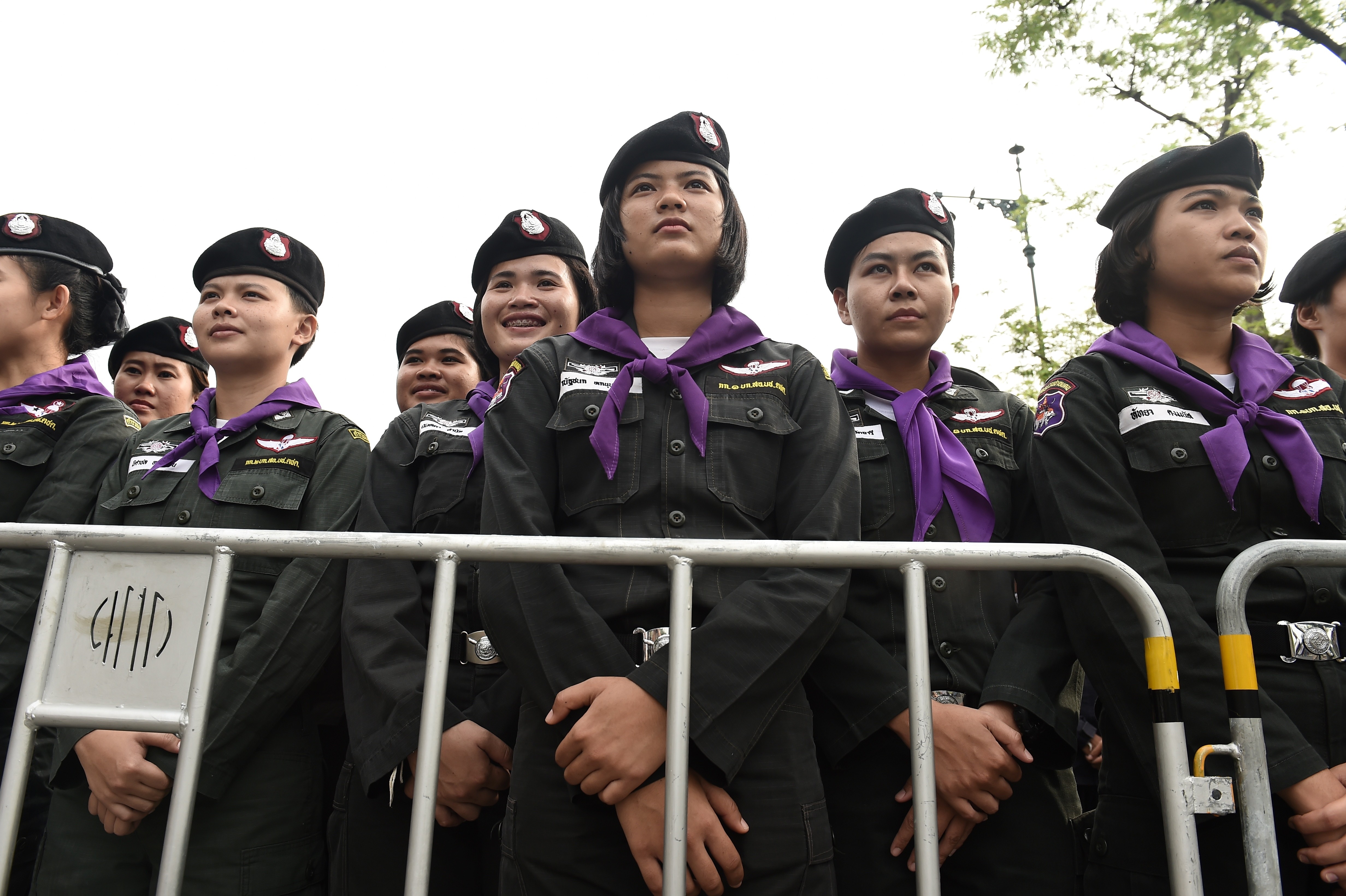 A phalanx of Thai police women at Thammasat University during a protest to mark the fourth year of junta rule in Bangkok on May 22. A key police training academy has banned female cadets. Photo: AFP