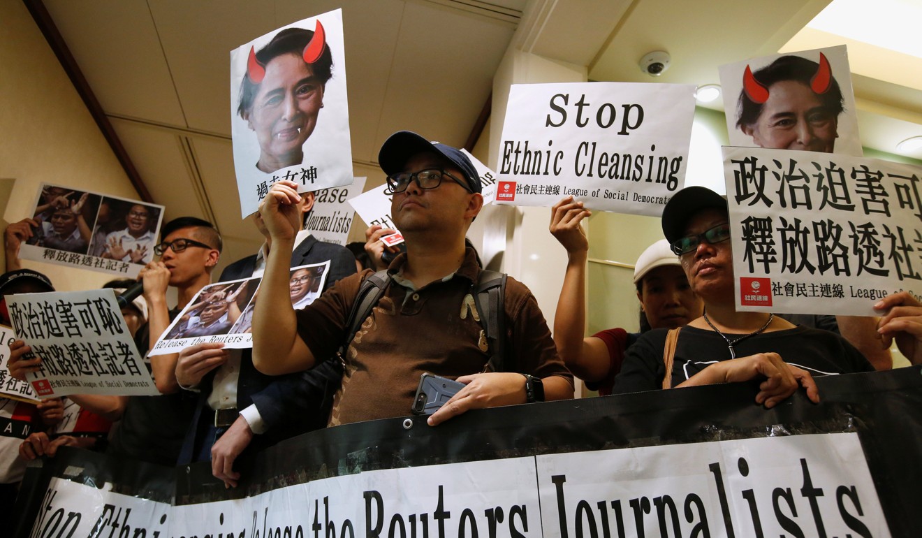 Myanmar’s jailing of two Reuters journalists has sparked international condemnation, such as these protests in Hong Kong. Photo: Reuters
