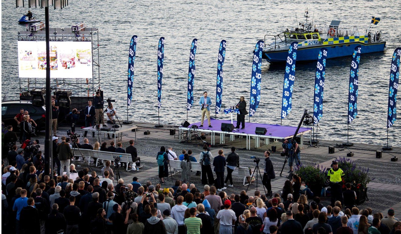 Akesson’s rally in Stockholm on September 8, 2018. Photo: AFP