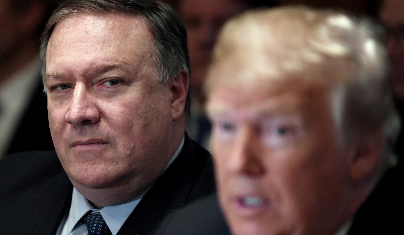 US Secretary of State Mike Pompeo listening as President Donald Trump speaks during a Cabinet meeting. Last month, Trump acknowledged that North Korea has not begun to denuclearise, and told Pompeo to cancel his trip to Pyongyang. Photo: Abaca Press via TNS