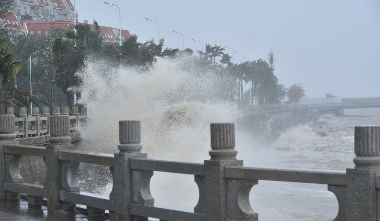 Waves crash into the shore at Zhuhai in the southern province of Guangdong. Photo: Xinhua