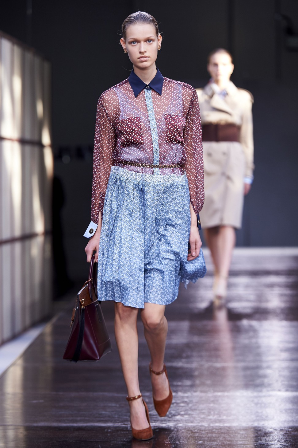 A model presents one of the creation’s of Burberry’s new designer, Riccardo Tisci, during the brand’s spring-summer 2019 collection show at London Fashion Week. Photo: AFP