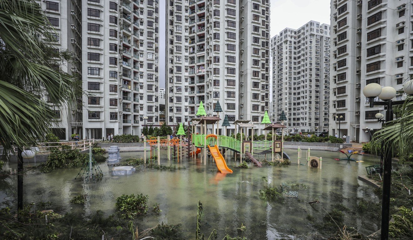 A playground at Heng Fa Chuen is left flooded in the wake of Typhoon Mangkhut. Photo: Winson Wong