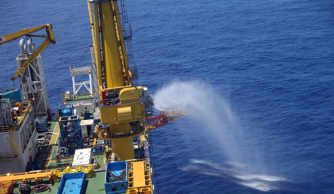 A drilling platform for combustible ice is seen in the Shenhu area of the South China Sea, southeast of Zhuhai, China, on June 9, 2017. The energy reserves found in the South China Sea and who should have access to them is a central driver of the dispute between China, its neighbours and the US over those waterways. Photo: Reuters