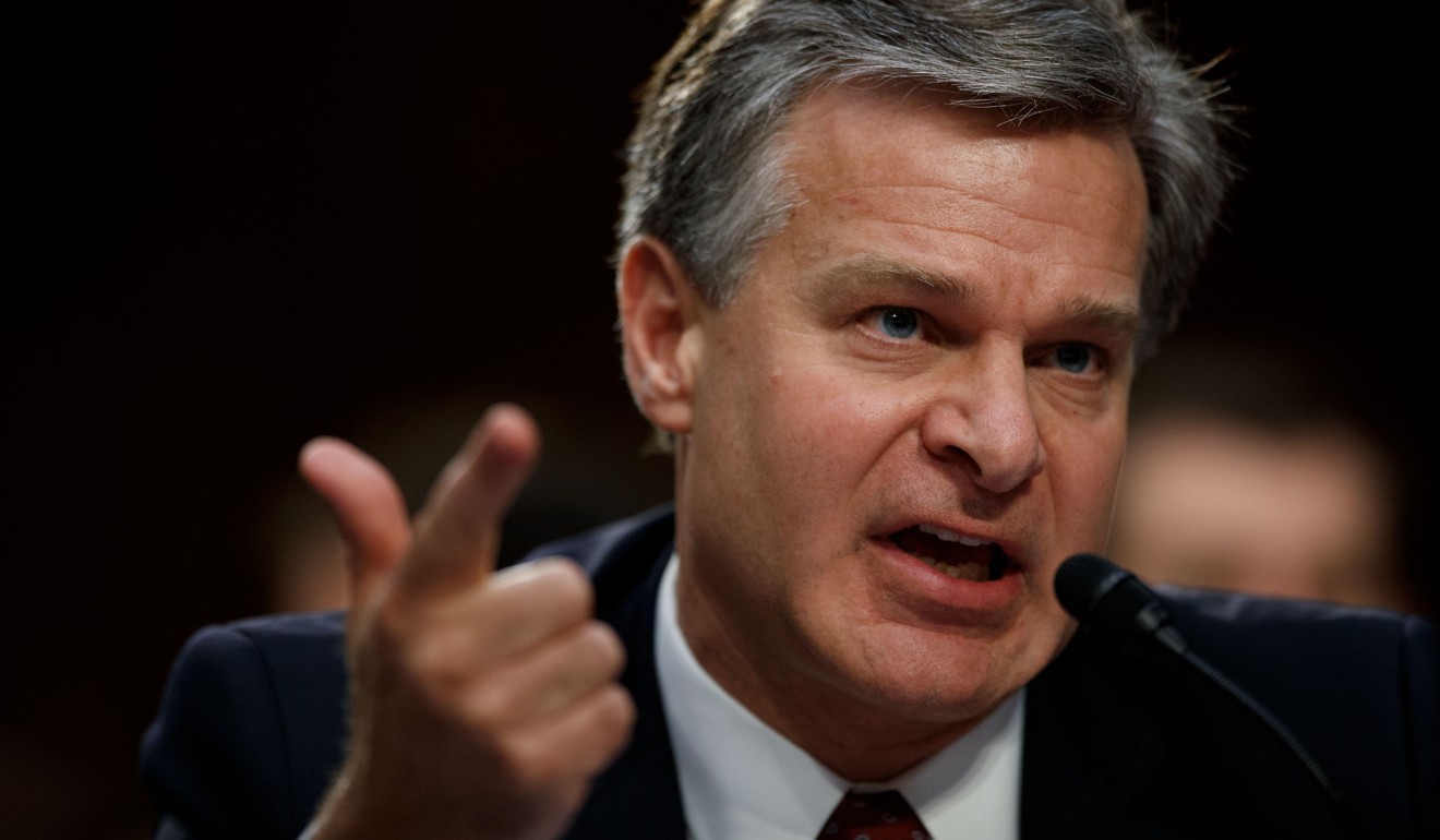 US FBI Director Christopher Wray (seen in June) has said that Chinese scholars, scientists and students in the US constitute a ‘whole of society’ threat. Photo: Xinhua