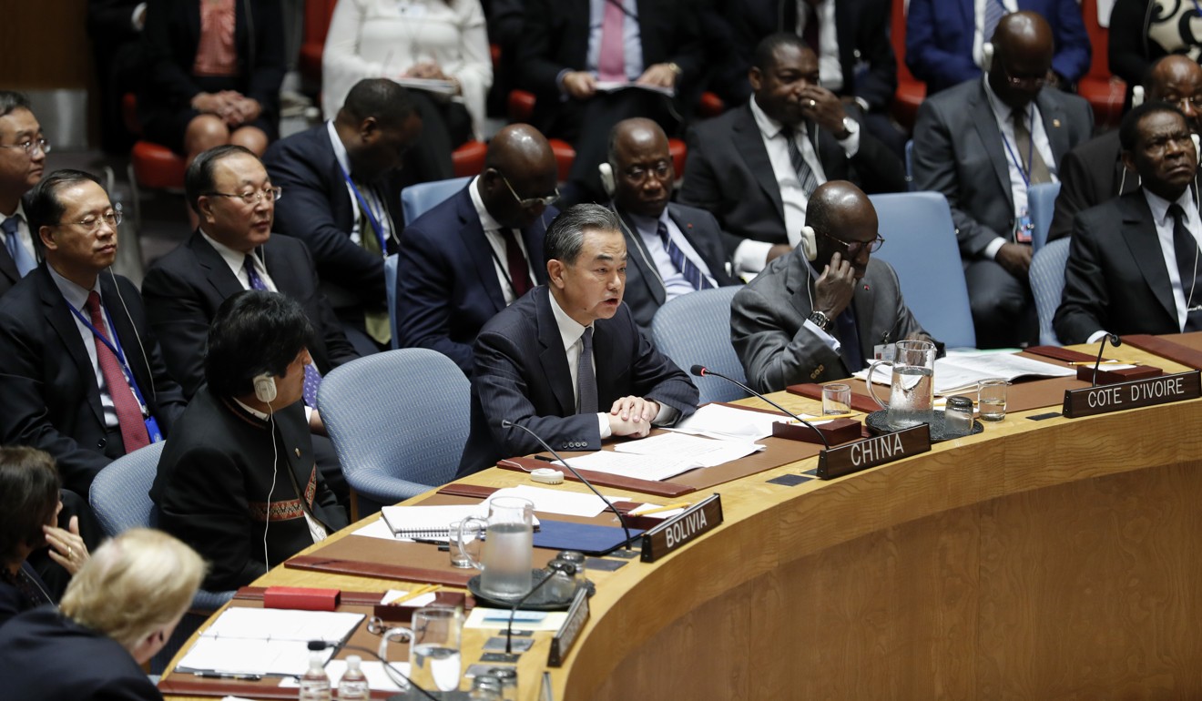 Chinese Foreign Minister Wang Yi at the UN Security Council meeting on Wednesday. Photo: Xinhua