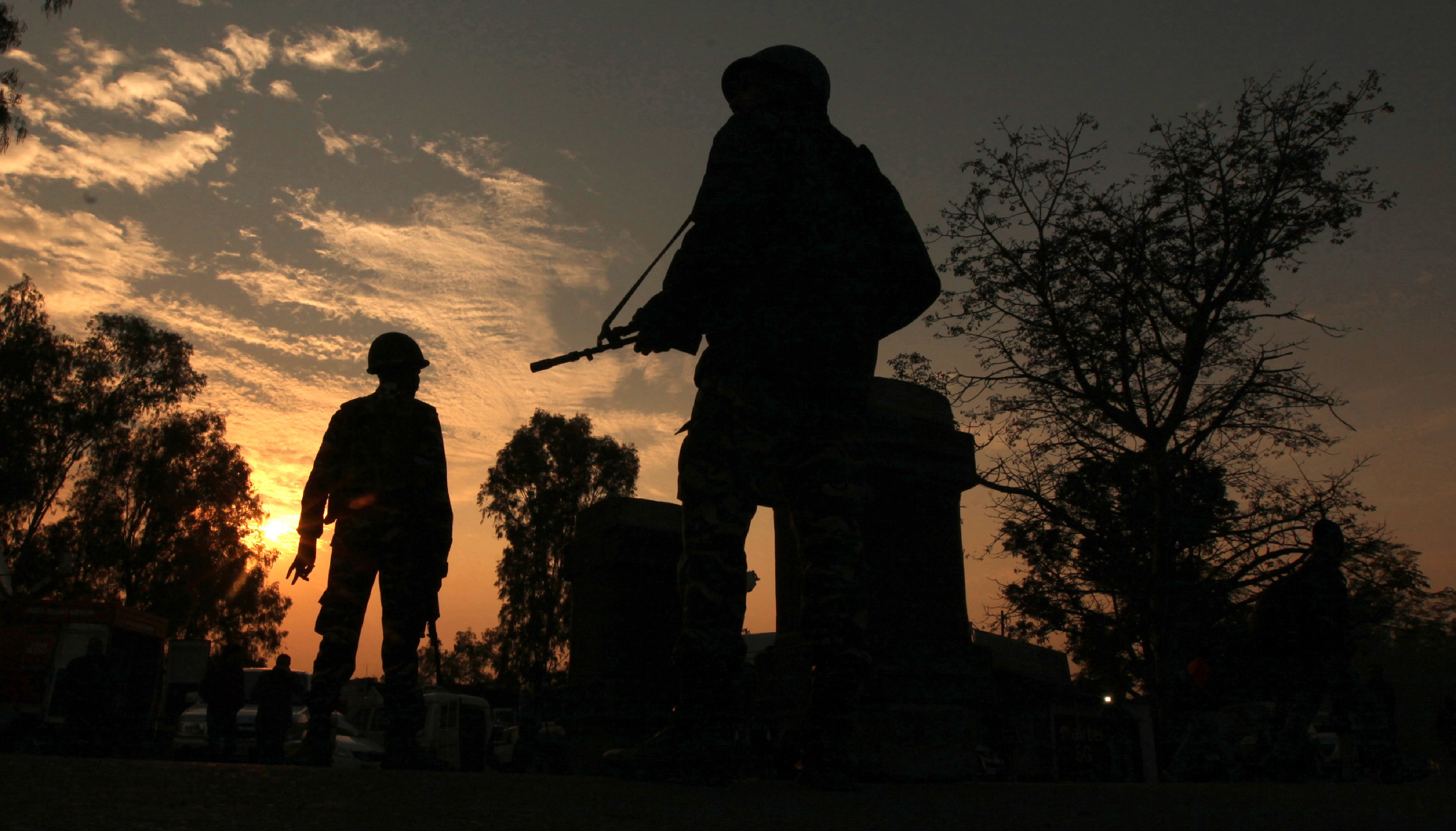 Indian army soldiers on patrol after a battle with armed militants. Photo: AFP