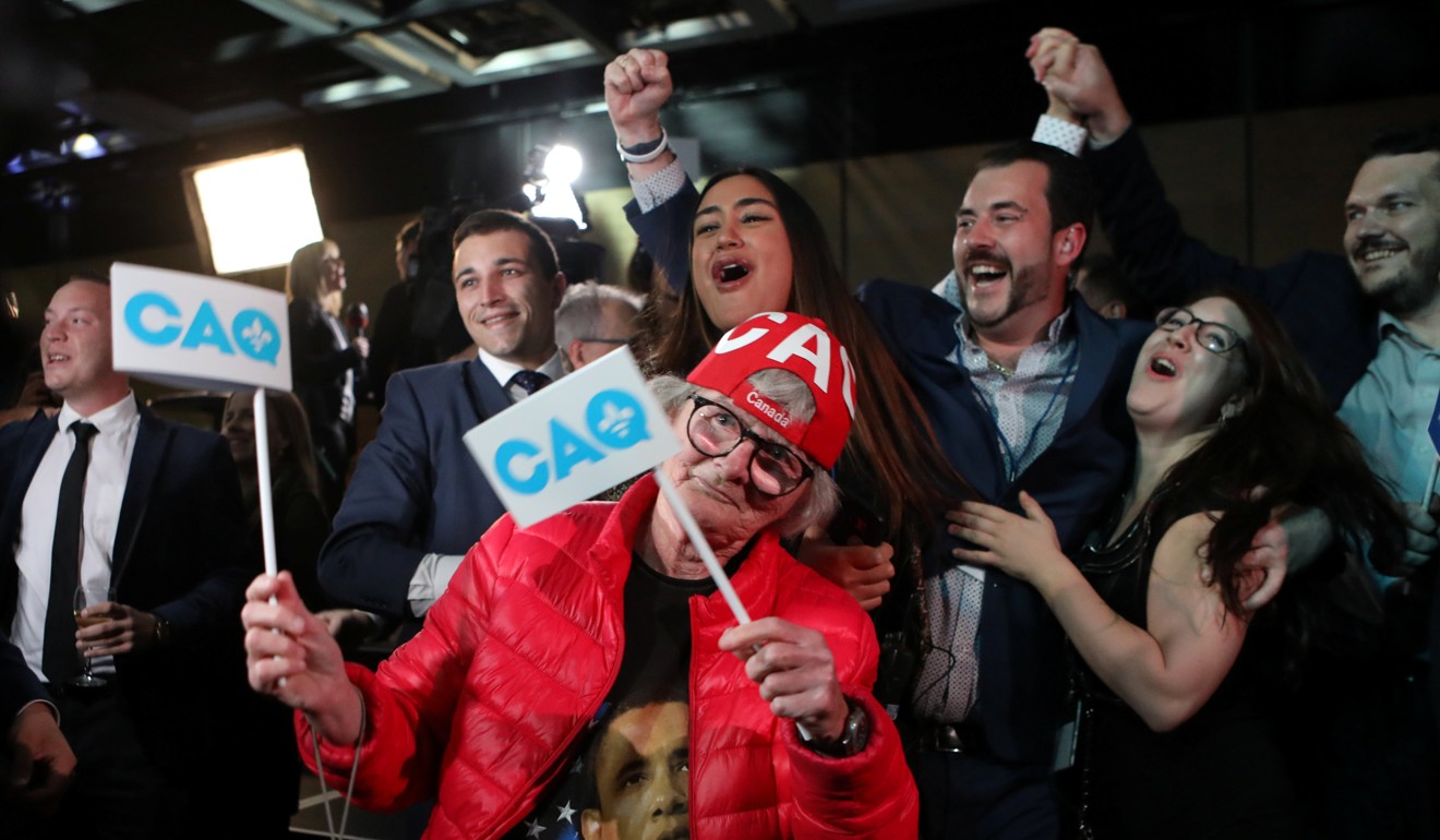 Supporters of Coalition Avenir Quebec (CAQ) party leader Francois Legault celebrate the victory. Photo: Reuters