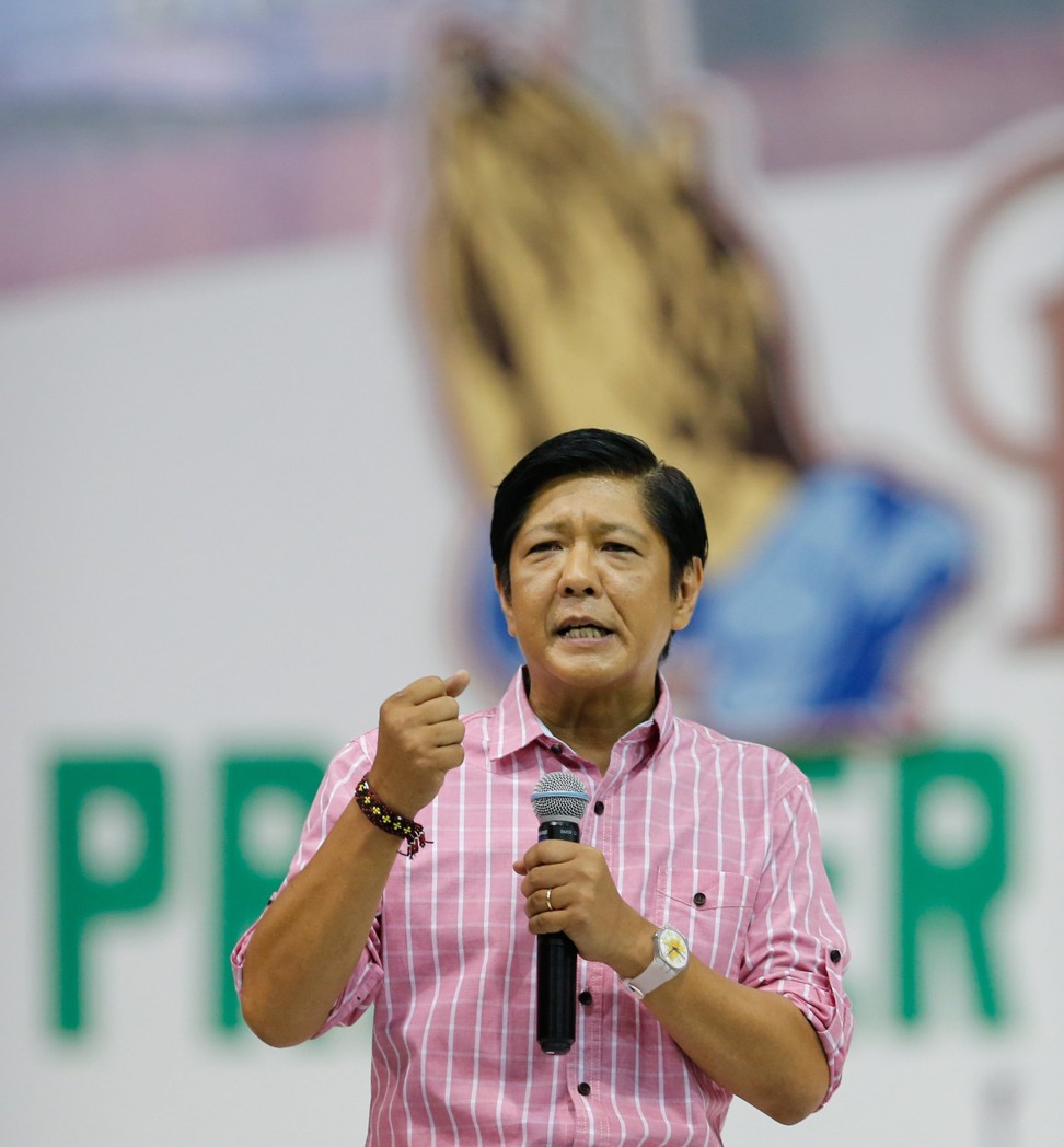 Filipino Vice-Presidential candidate Senator Ferdinand ‘Bongbong’ Marcos Junior is among those in line to replace Rodrigo Duterte if the president is too ill to continue. Photo: EPA