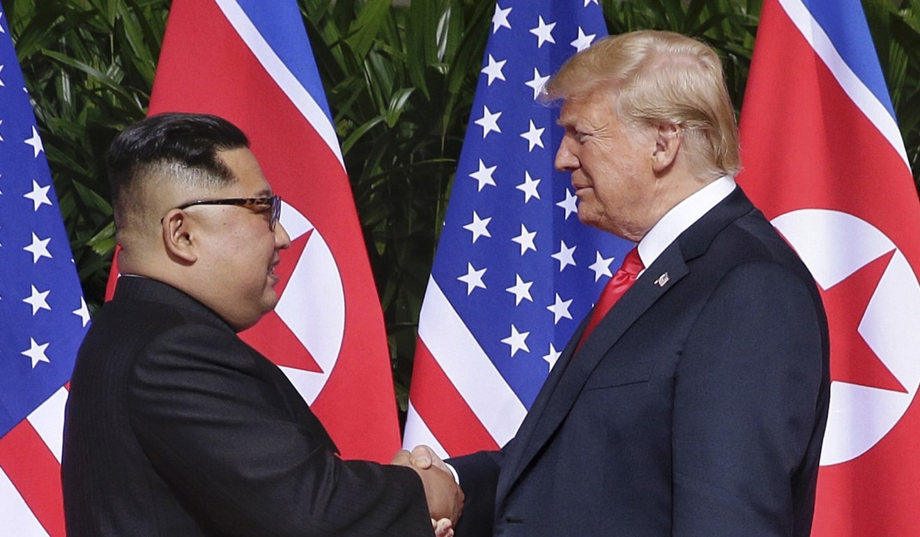 North Korean leader Kim Jong-un and US President Donald Trump in Singapore in June 2018. Photo: EPA