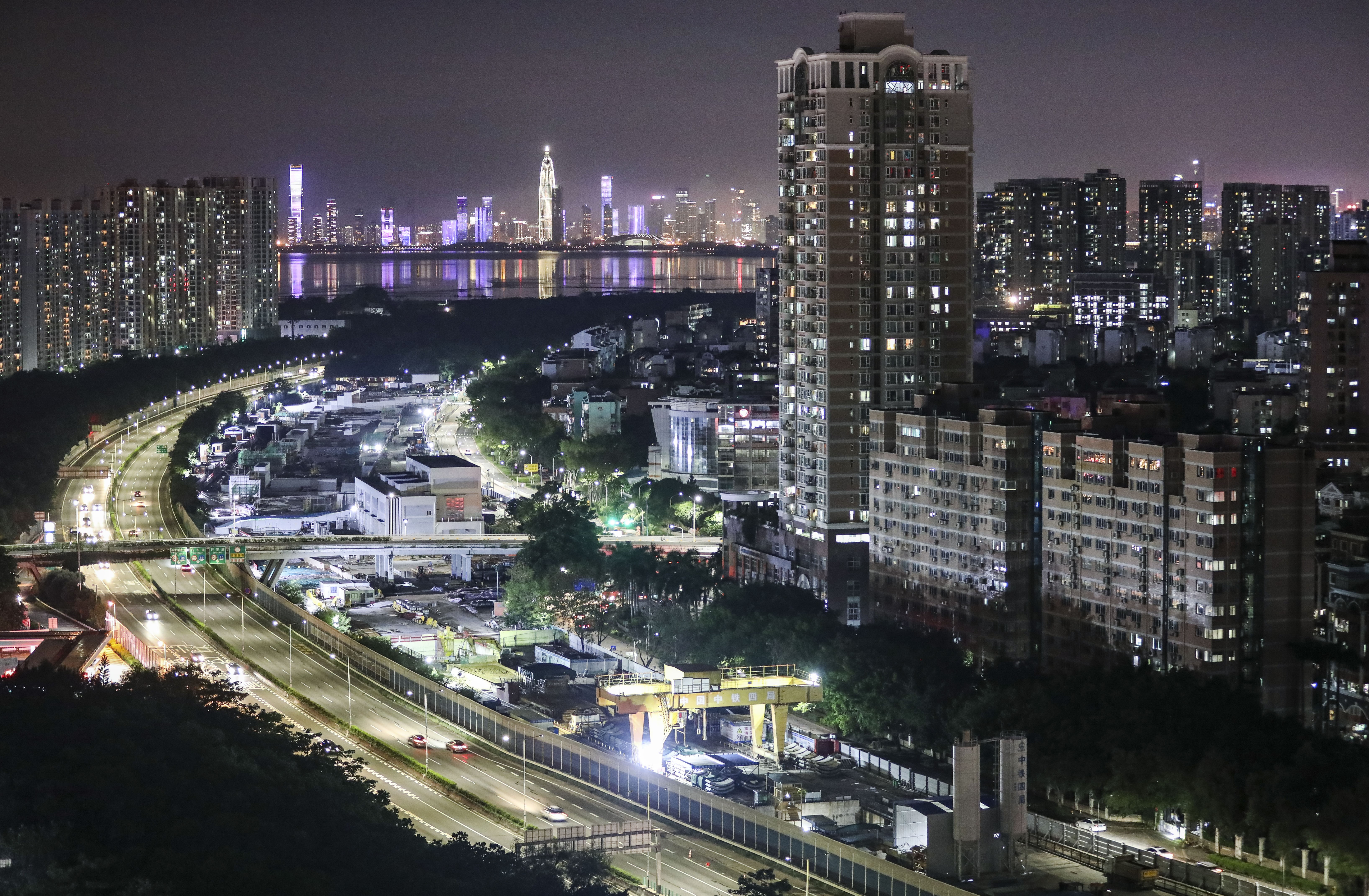 A night view of the Beijing-Hong Kong-Macau expressway from Futian in Shenzhen, which is one of 11 cities in the Greater Bay Area project. Photo: Roy Issa