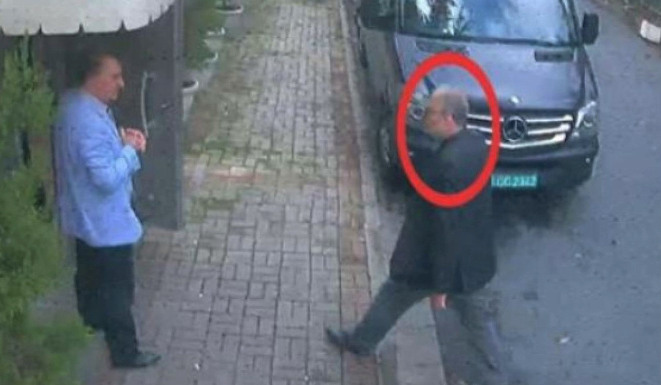 A still image taken from CCTV video reportedly shows Saudi journalist Jamal Khashoggi, highlighted in a red circle by the source, as he walks into Saudi Arabia’s consulate in Istanbul on October 2. Photo: Reuters