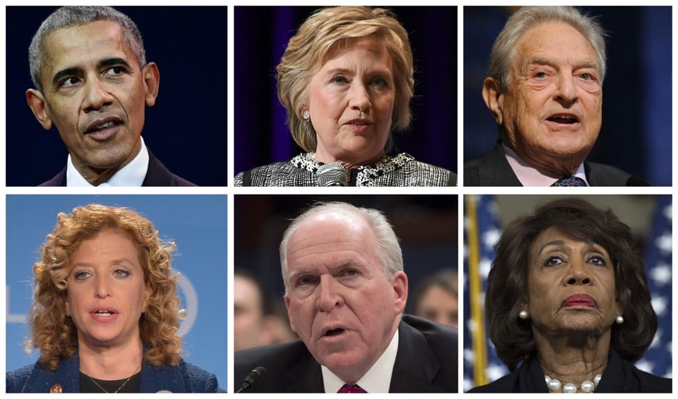 Targets: Barack Obama, Hillary Clinton, George Soros, Debbie Wasserman Schultz, John Brennan and Maxine Waters. Photo: AFP