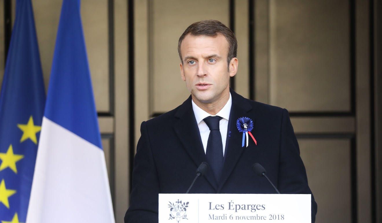 French president Emmanuel Macron delivering a speech on Tuesday. Photo: AFP