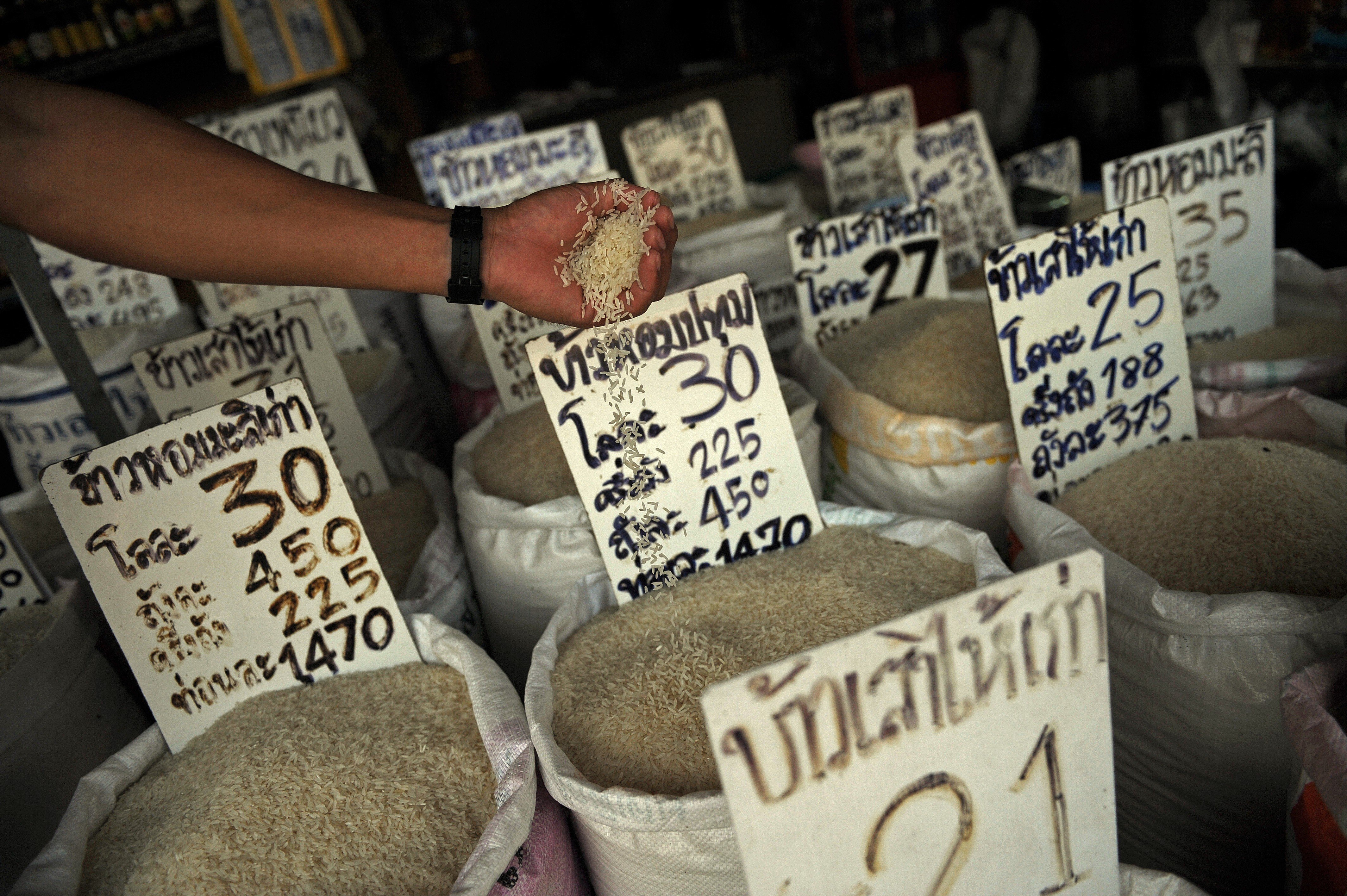 Rice on sale at a market in Bangkok. Thailand has a long history of rice exportation and was the world’s biggest exporter for decades. Photo: AFP