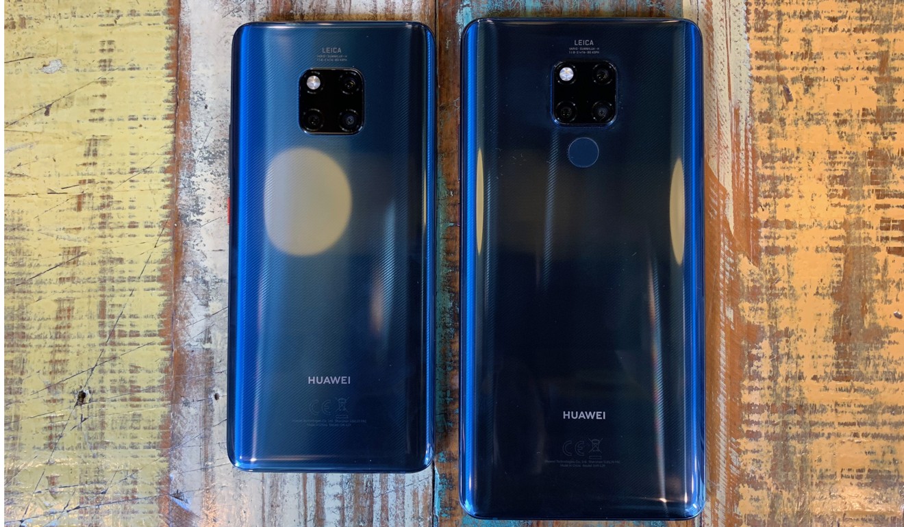 The backs of the Huawei Mate 20 phones. Photo: Ben Sin