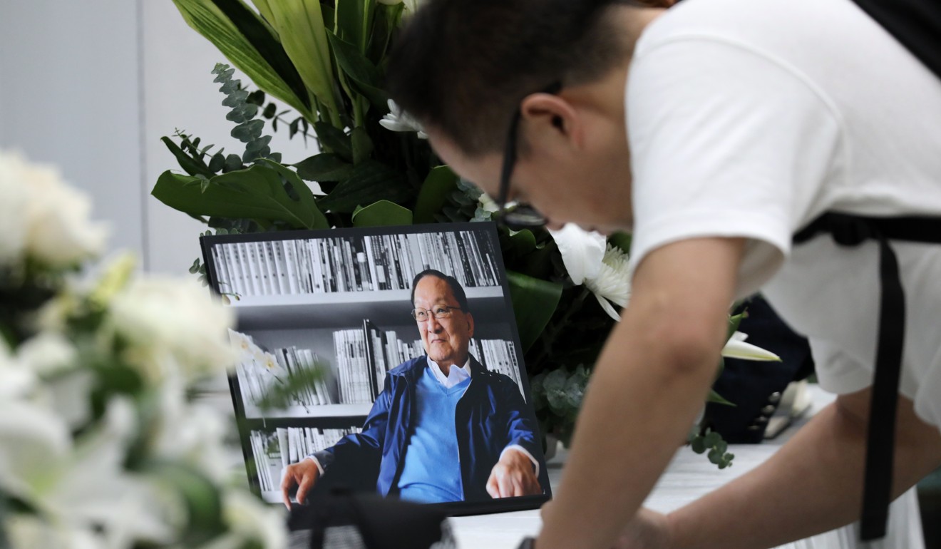 Fans pay their respects for Louis Cha at the condolence point at the Hong Kong Heritage Museum in Sha Tin. Photo: Dickson Lee/SCMP