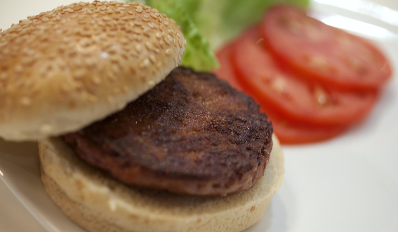 The world’s first lab-grown beef burger during a launch event in London in August 2013. Photo: Reuters