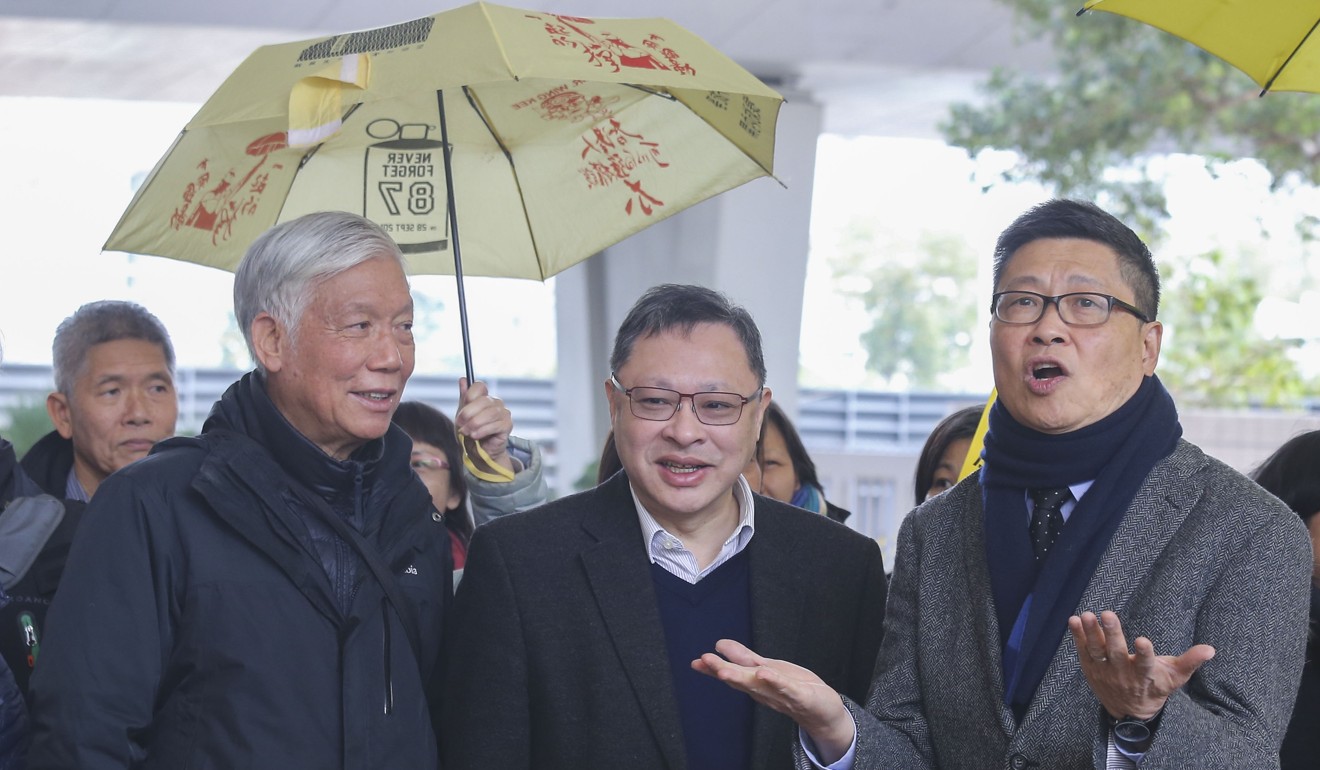 (From left): Reverend Chu Yiu-ming, Benny Tai and Chan Kin-man arrive for a pretrial review earlier this year. Photo: Dickson Lee