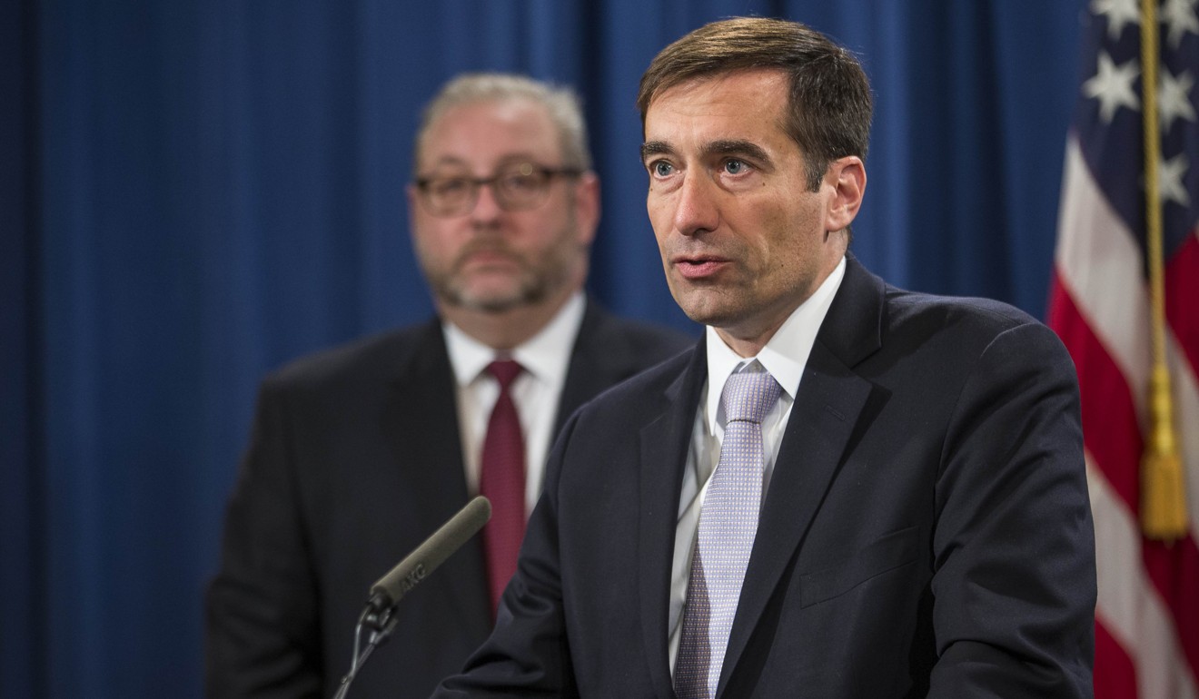 John Demers, the US assistant attorney general for the national security division, at a news conference this month discussing new criminal law enforcement action against China for economic espionage. Photo: AFP